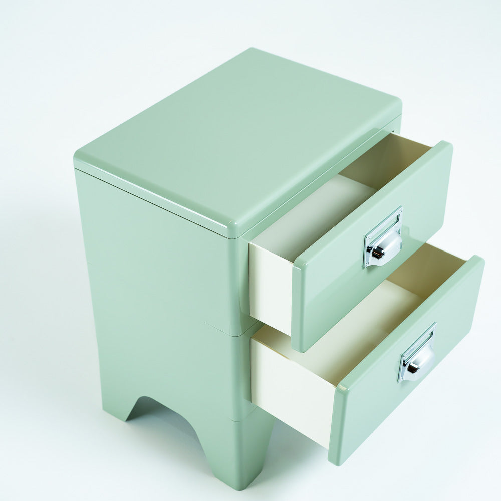 Lighet Green ABS side table by RUDI, modern bedside table with sleek green finish and compact design.
