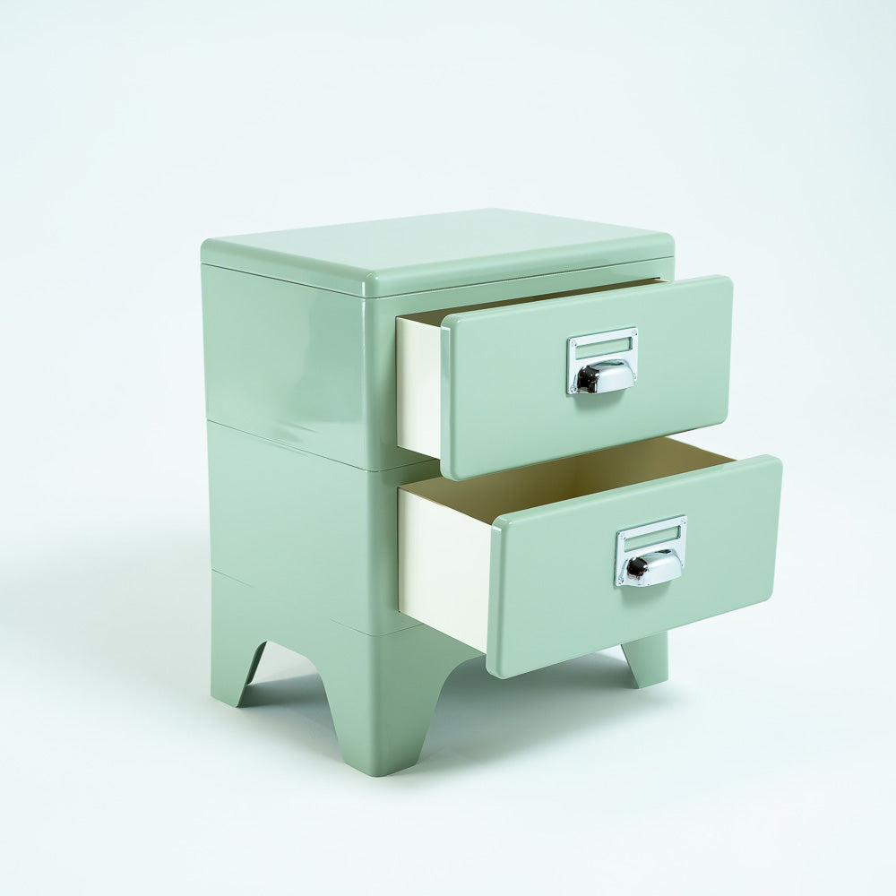 Lighet Green ABS side table by RUDI, modern bedside table with sleek green finish and minimalist design.