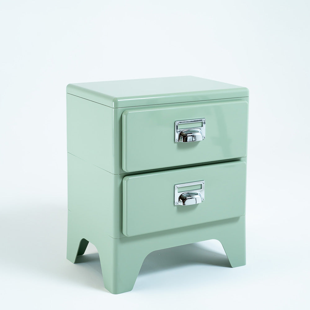 Lighet Green ABS side table by RUDI, modern bedside table with sleek green finish and sturdy design for bedroom use.
