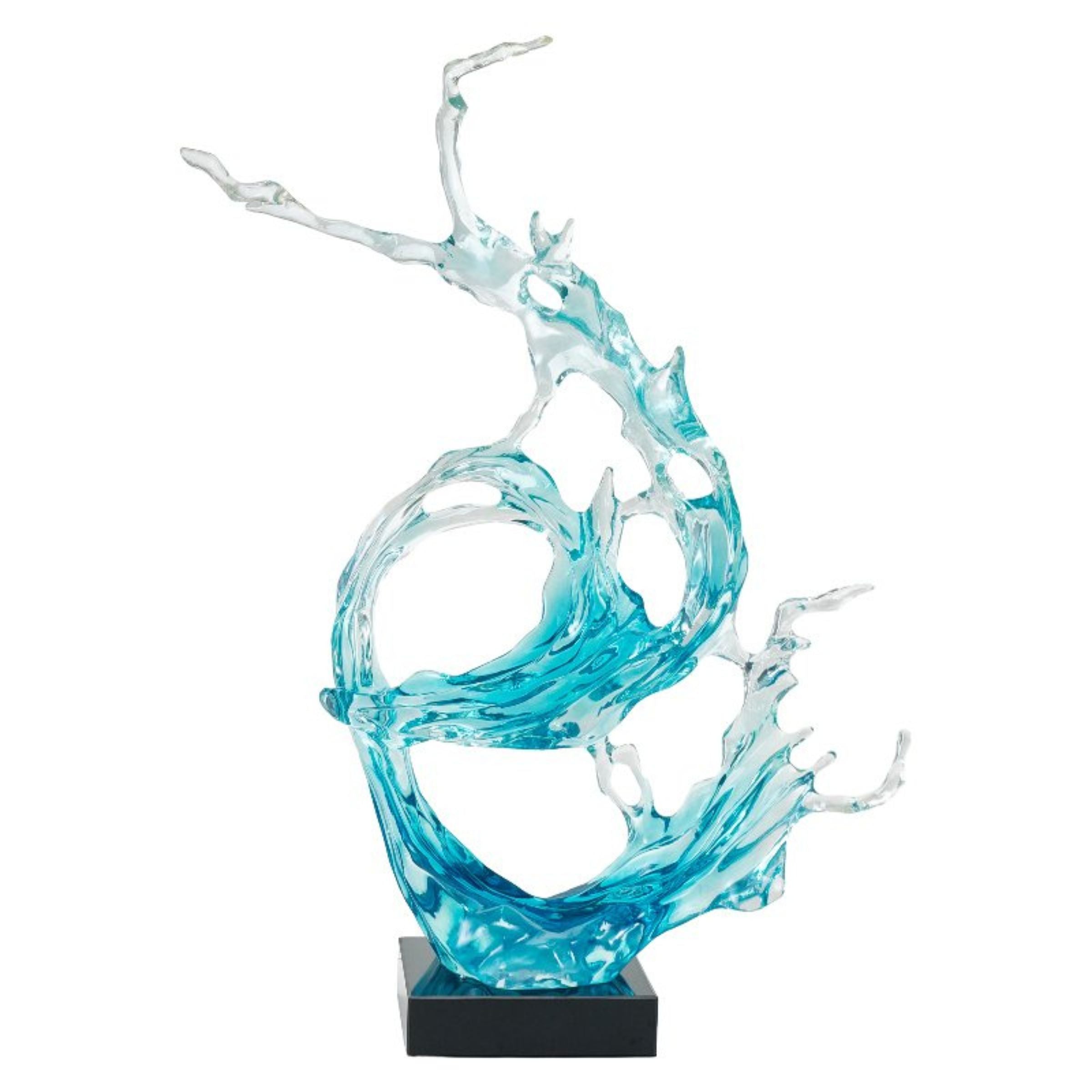 Light blue and clear abstract sculpture by BEACON, modern home decor figurine with sleek, artistic design.