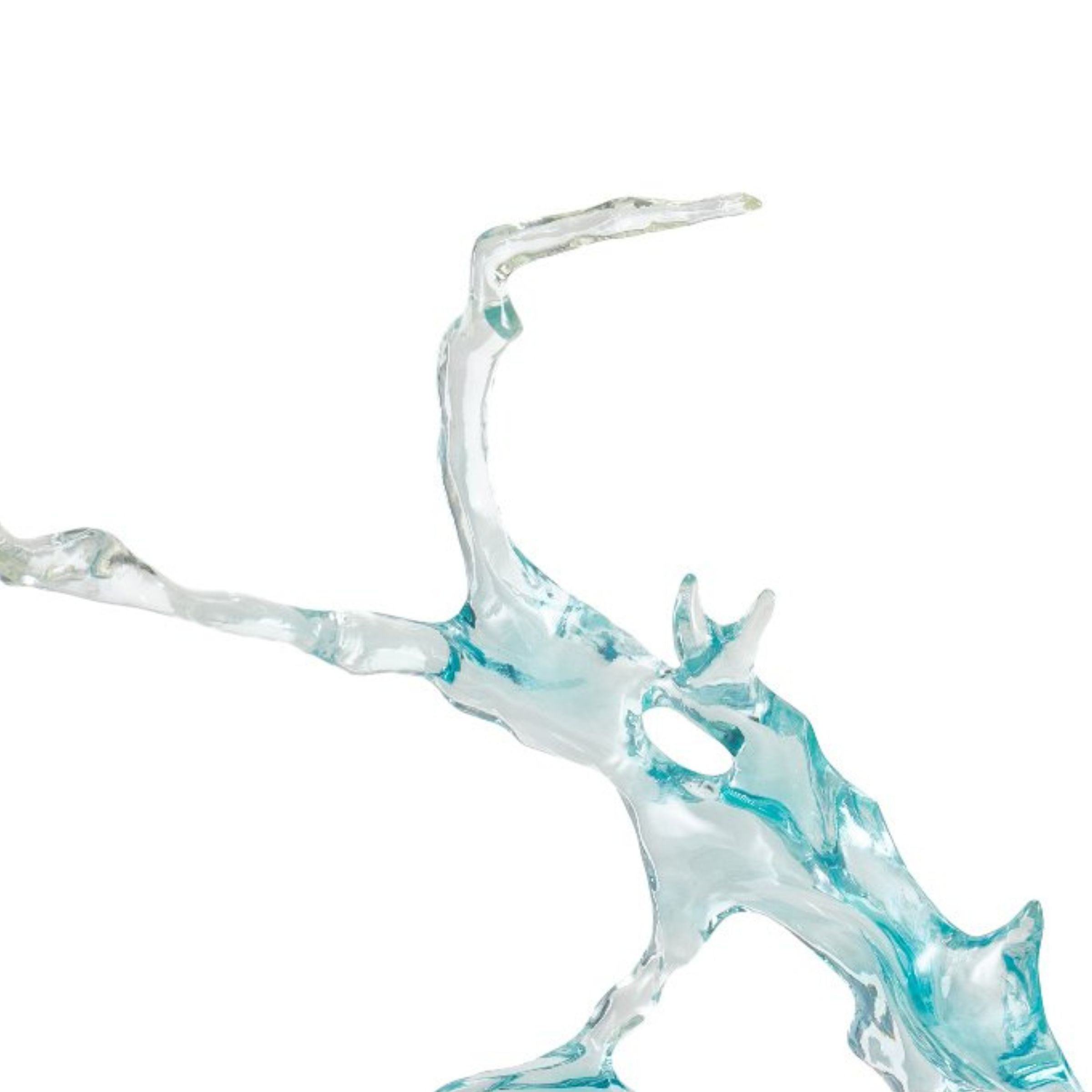 Light blue and clear abstract sculpture by BEACON, decorative home decor figurine, modern art sculpture for interior design.