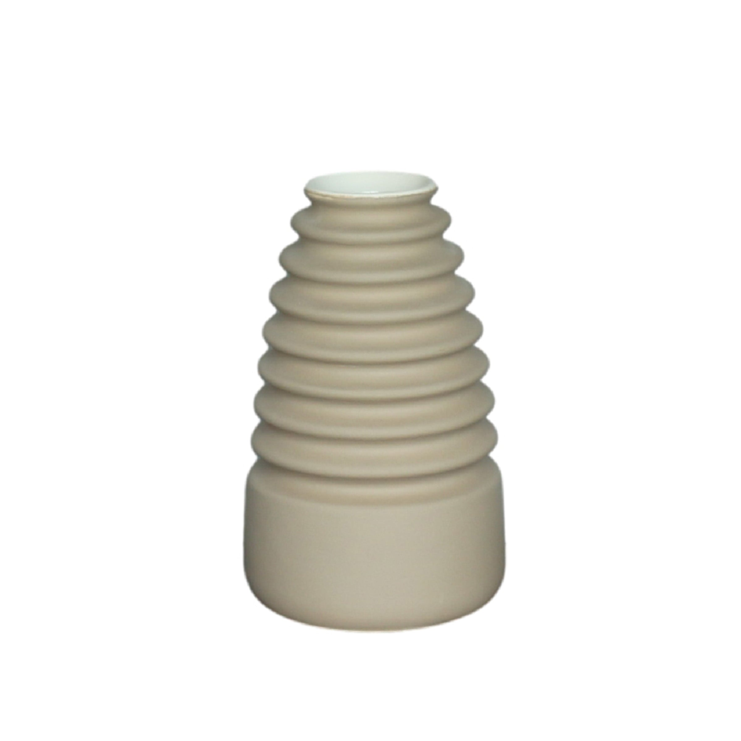 Light brown wavy vase by BEACON with a textured, flowing design, perfect for modern home decor.