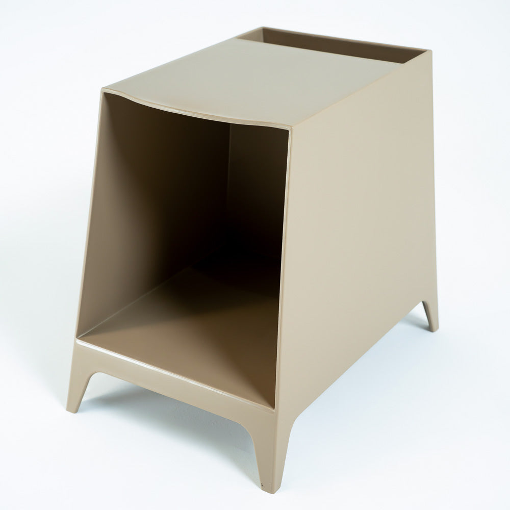 Light coffee-colored RUDI side table with a sleek, modern design, perfect as a bedside or accent table.