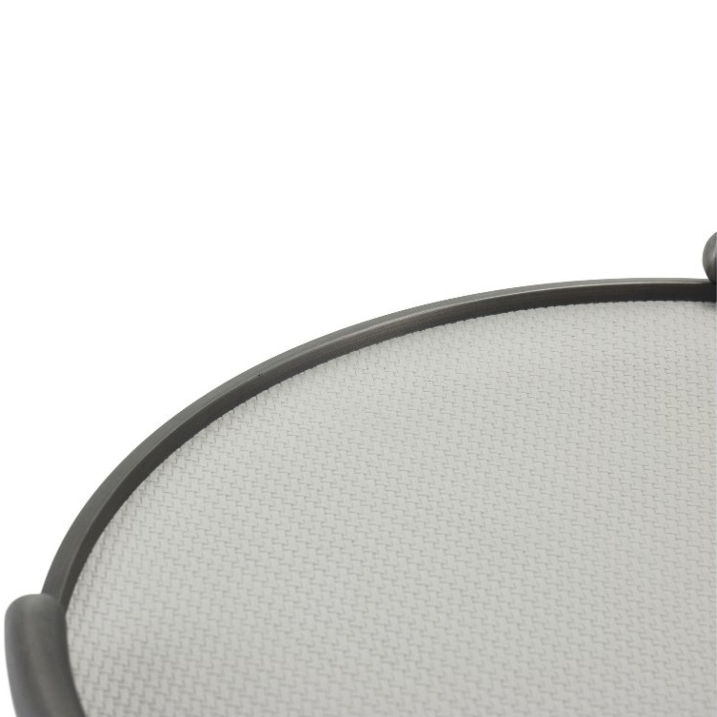 Light grey brushed metal round leather tray by Beacon, perfect for serving or decorative purposes.