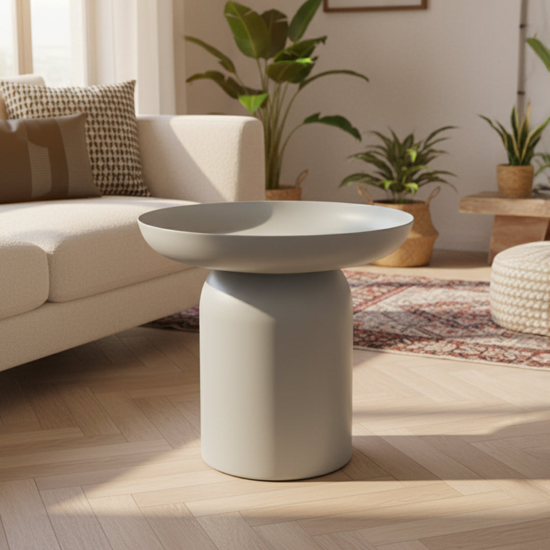Lime white RUDI GT-490 side table with a sleek, modern design, featuring a smooth surface and sturdy legs.