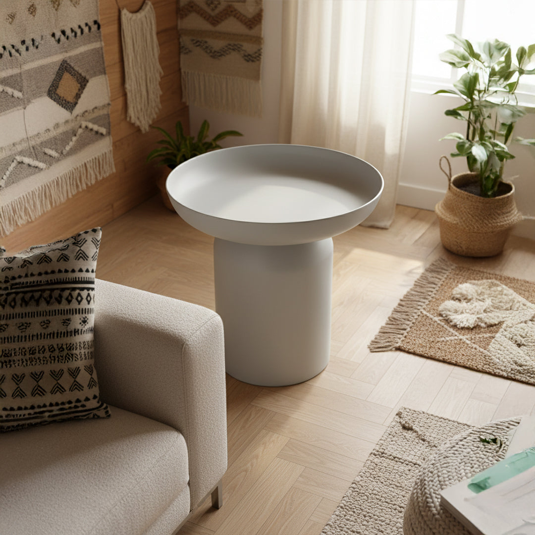 Lime white RUDI GT-490 side table with a modern design, featuring a smooth surface and sleek legs for contemporary decor.