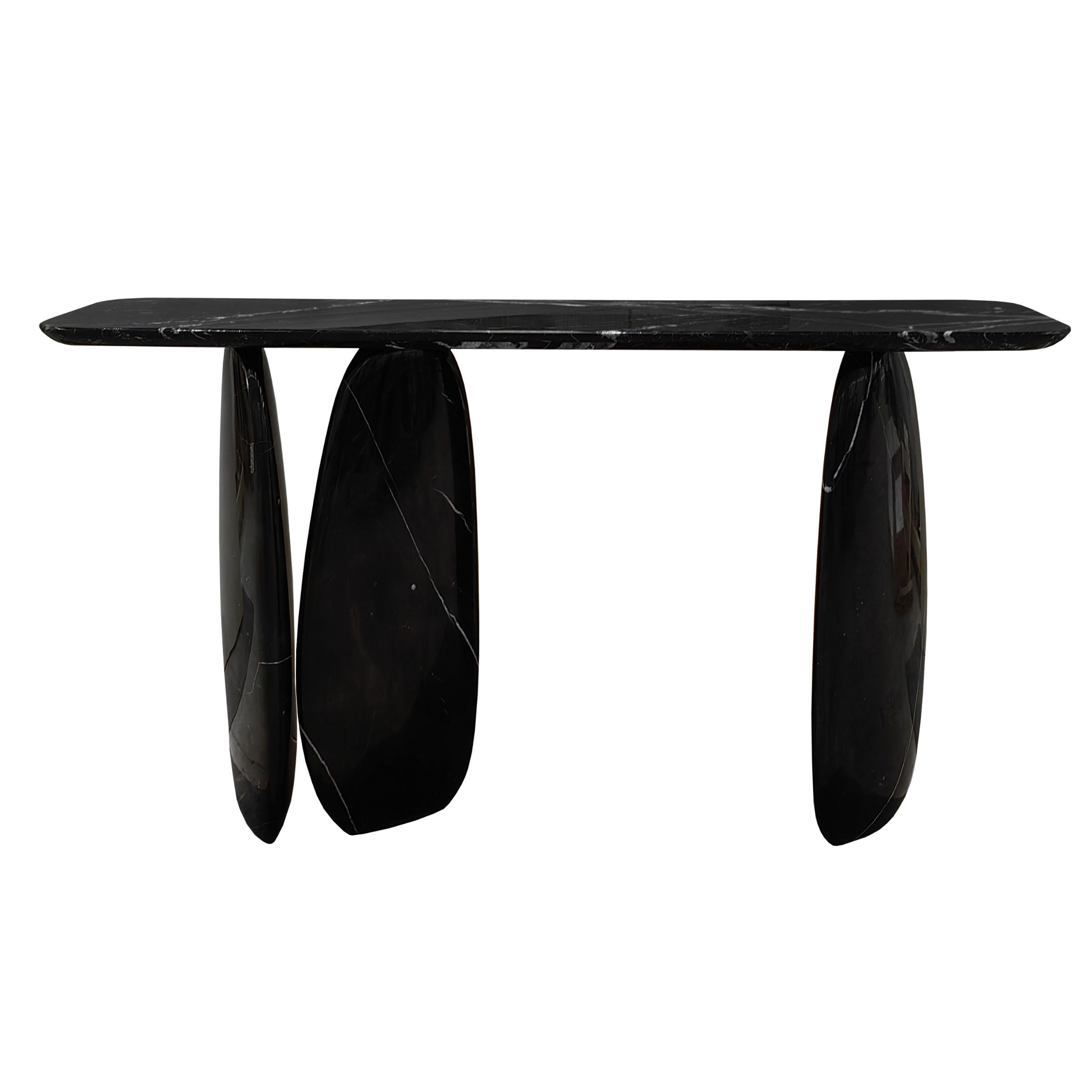 Lisbon Nero Marquina console table by A2STONE featuring a sleek black marble top and modern design.