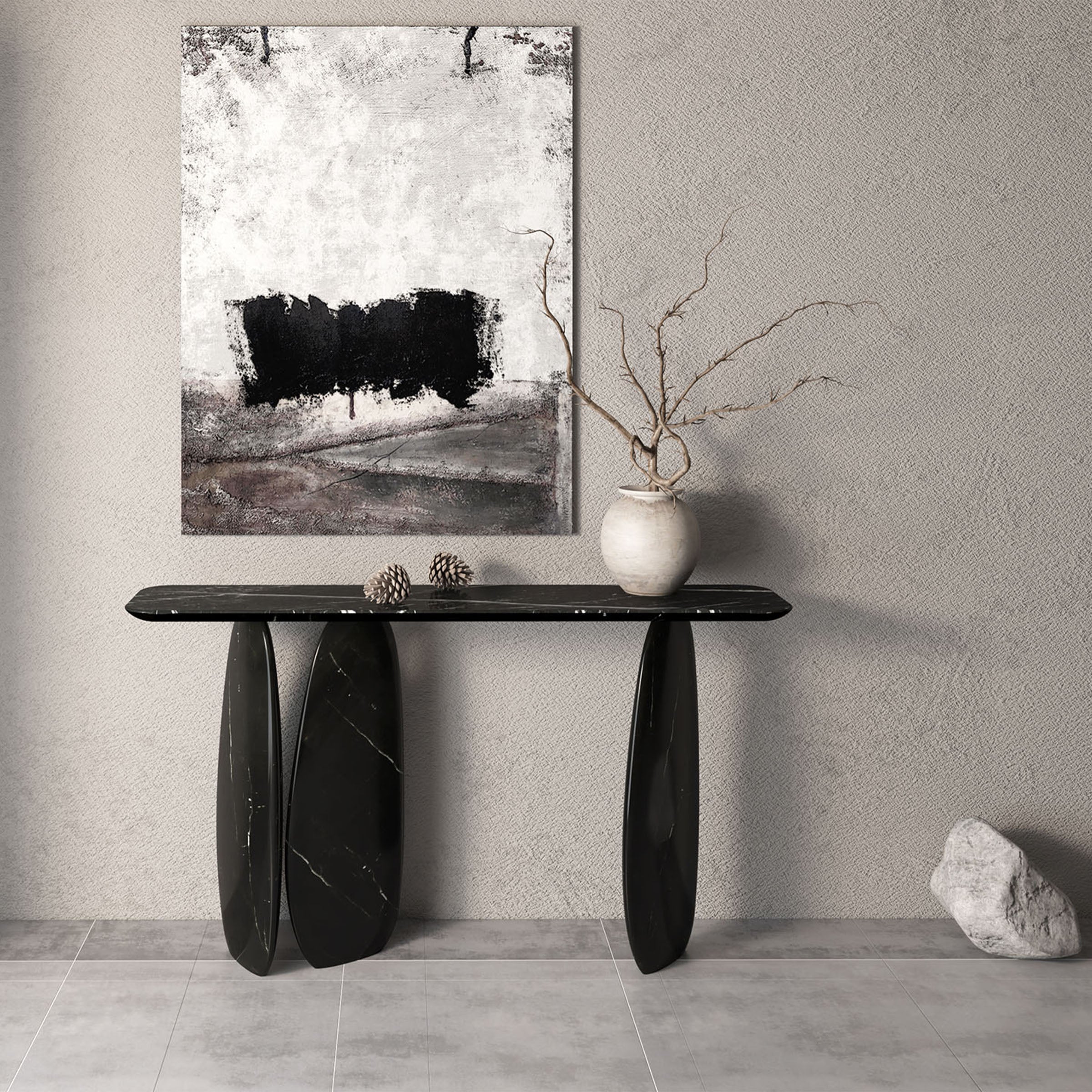 Lisbon Nero Marquina console table by A2STONE, sleek black marble top with modern design, perfect for entryway or living room.