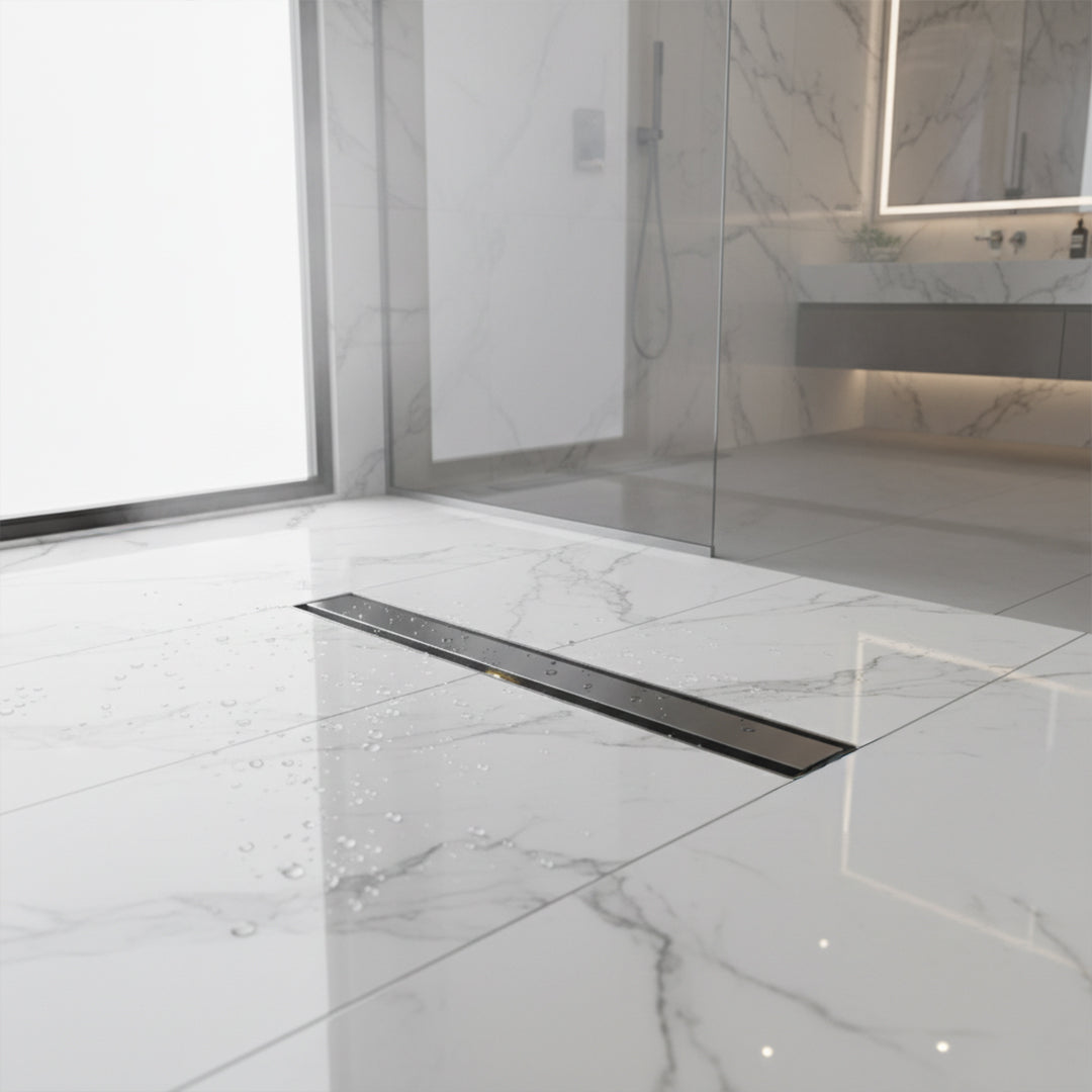 Long bathroom floor drain, 60x7cm, BEACON EMPOLO brand, for bathroom accessories, durable metal construction.