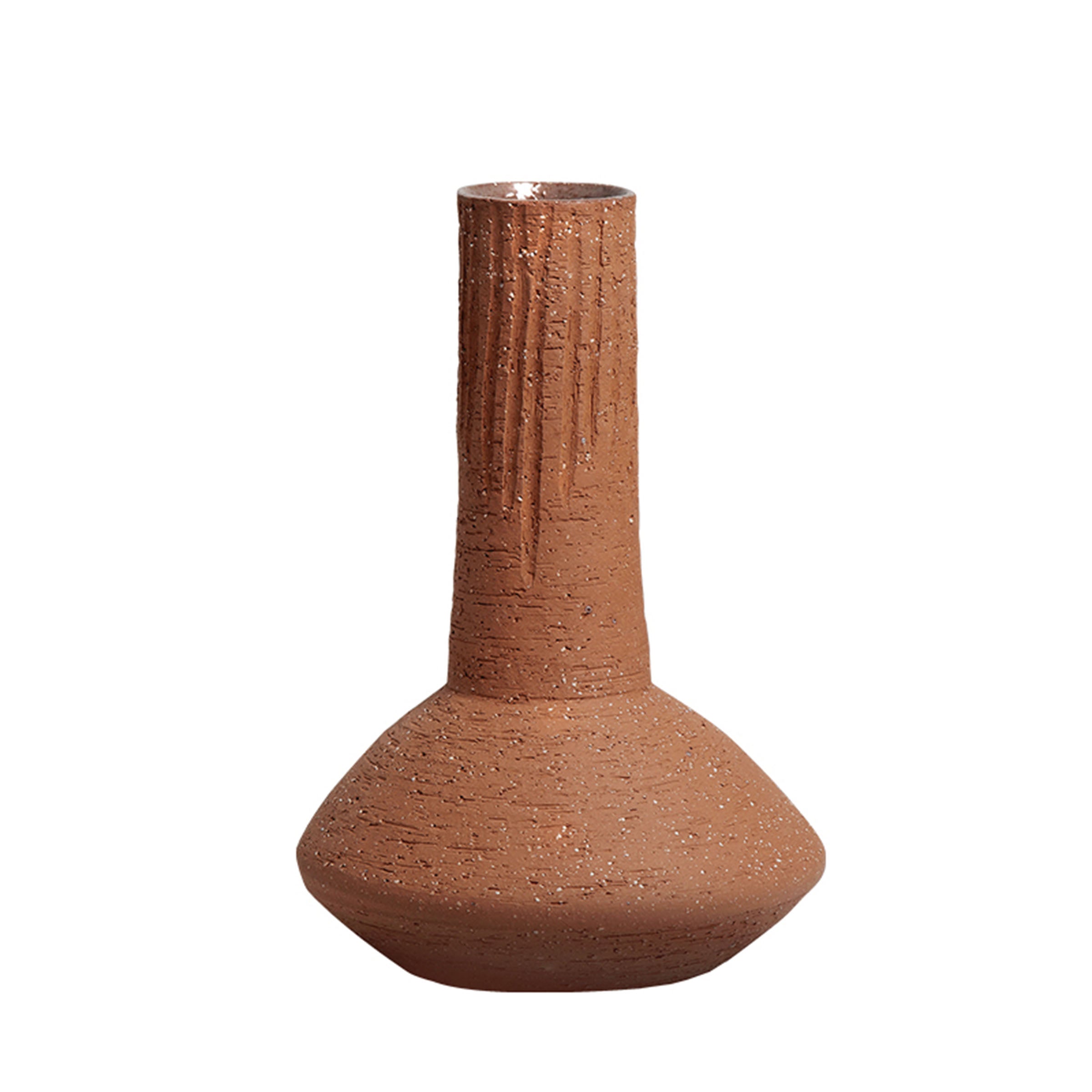 Long-neck coarse pottery vase by BEACON featuring a tall, textured ceramic design perfect for decorative arrangements.