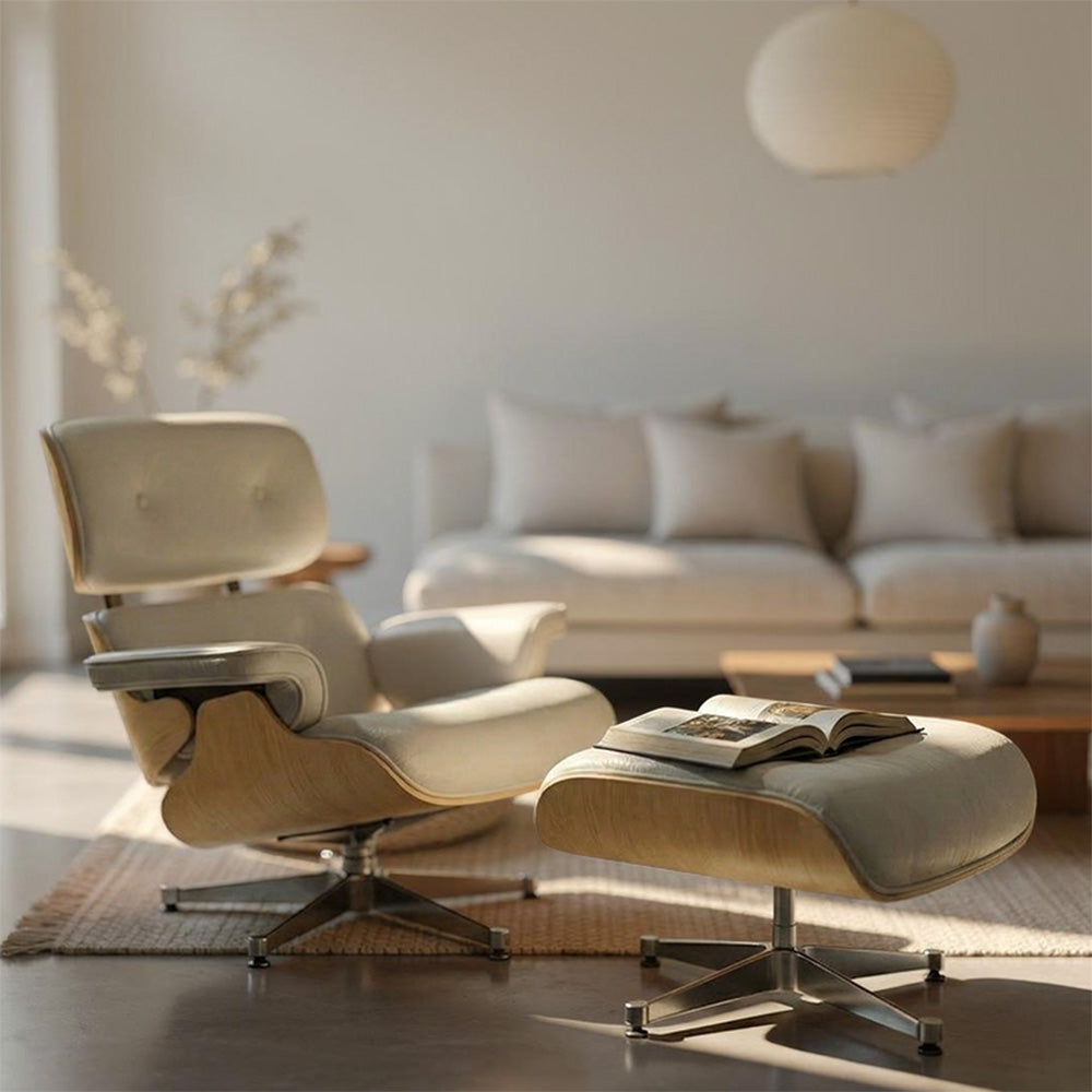 White Genuine Leather Lounge Chair And Ottoman WHITE-N Bp8026-Tnw -  Lounge Chairs - ebarza Furniture UAE | Shop Modern Furniture in Abu Dhabi & Dubai - مفروشات ايبازرا في الامارات | تسوق اثاث عصري وديكورات مميزة في دبي وابوظبي