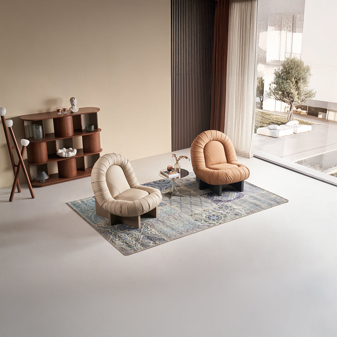Beige BEACON Lounge Chair LC092 with cushioned seat and backrest, modern design, ideal for living rooms or relaxing spaces.
