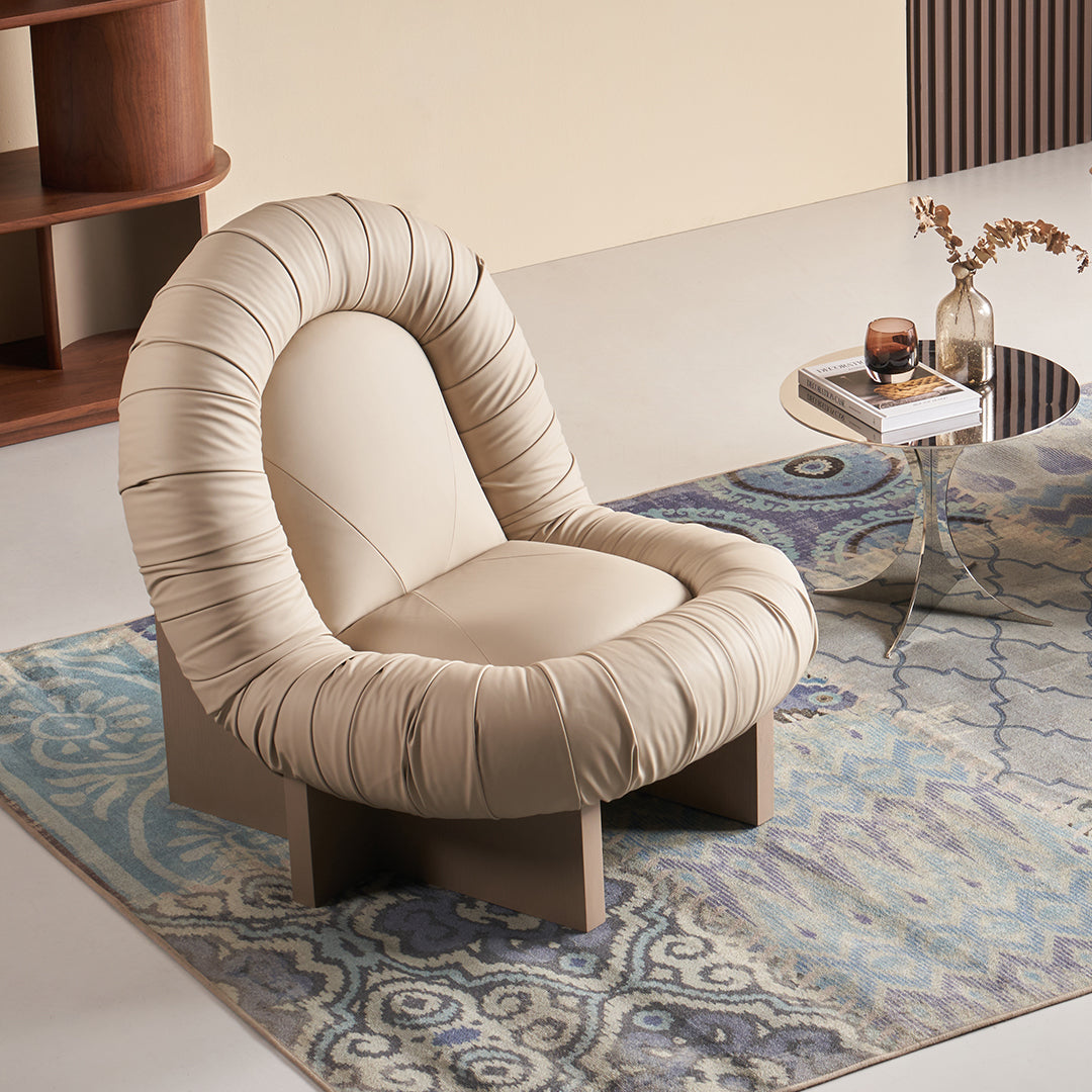 Beige BEACON Lounge Chair LC092 with cushioned seat and backrest, modern design, suitable for living room or lounge area.