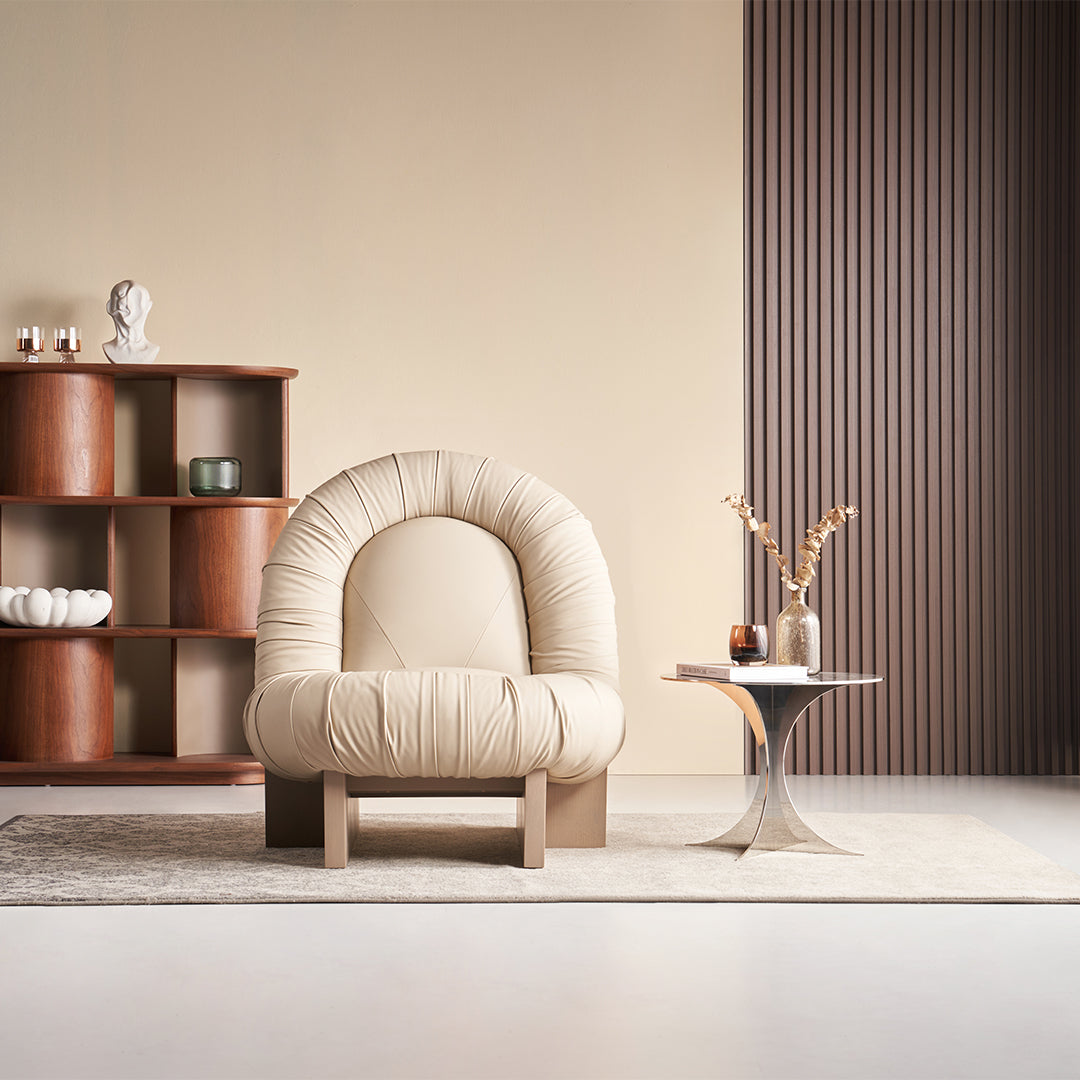 Lounge Chair LC092 - Beige -  Lounge Chairs - ebarza Furniture UAE | Shop Modern Furniture in Abu Dhabi & Dubai - مفروشات ايبازرا في الامارات | تسوق اثاث عصري وديكورات مميزة في دبي وابوظبي