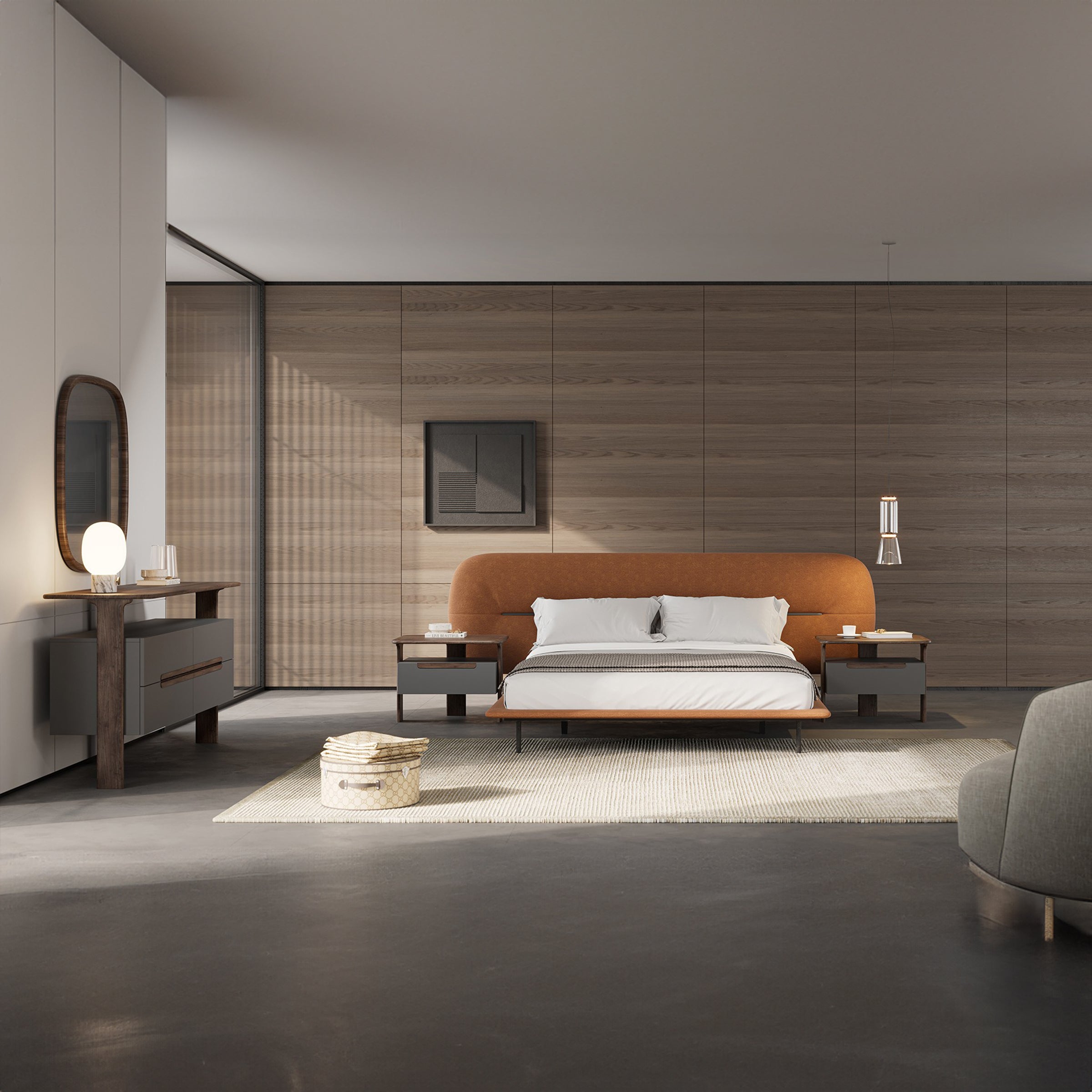 Orange King Size Bedstead by YOL LIVING, sturdy wooden frame with modern design for comfortable sleeping.