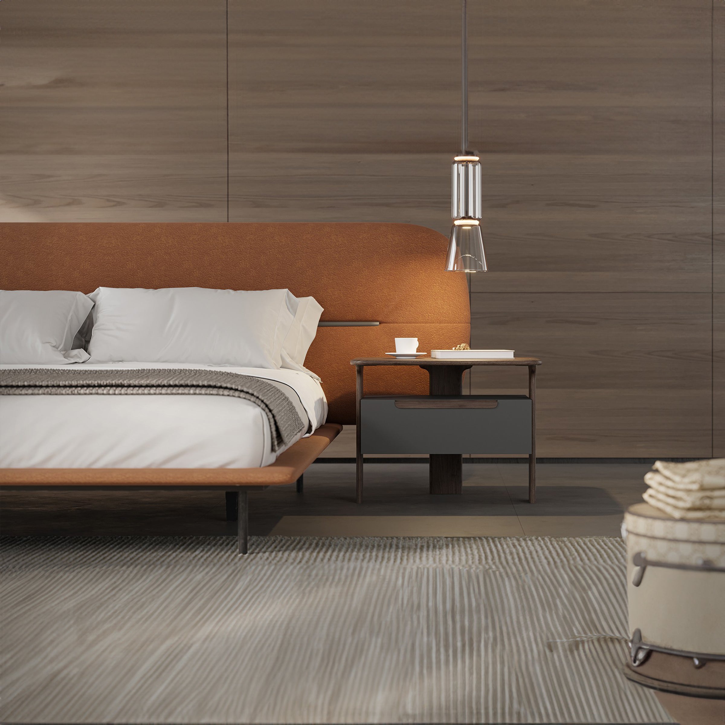 Orange YOLVA King Size Bedstead by YOL LIVING with sleek frame and modern design, perfect for a spacious bedroom.
