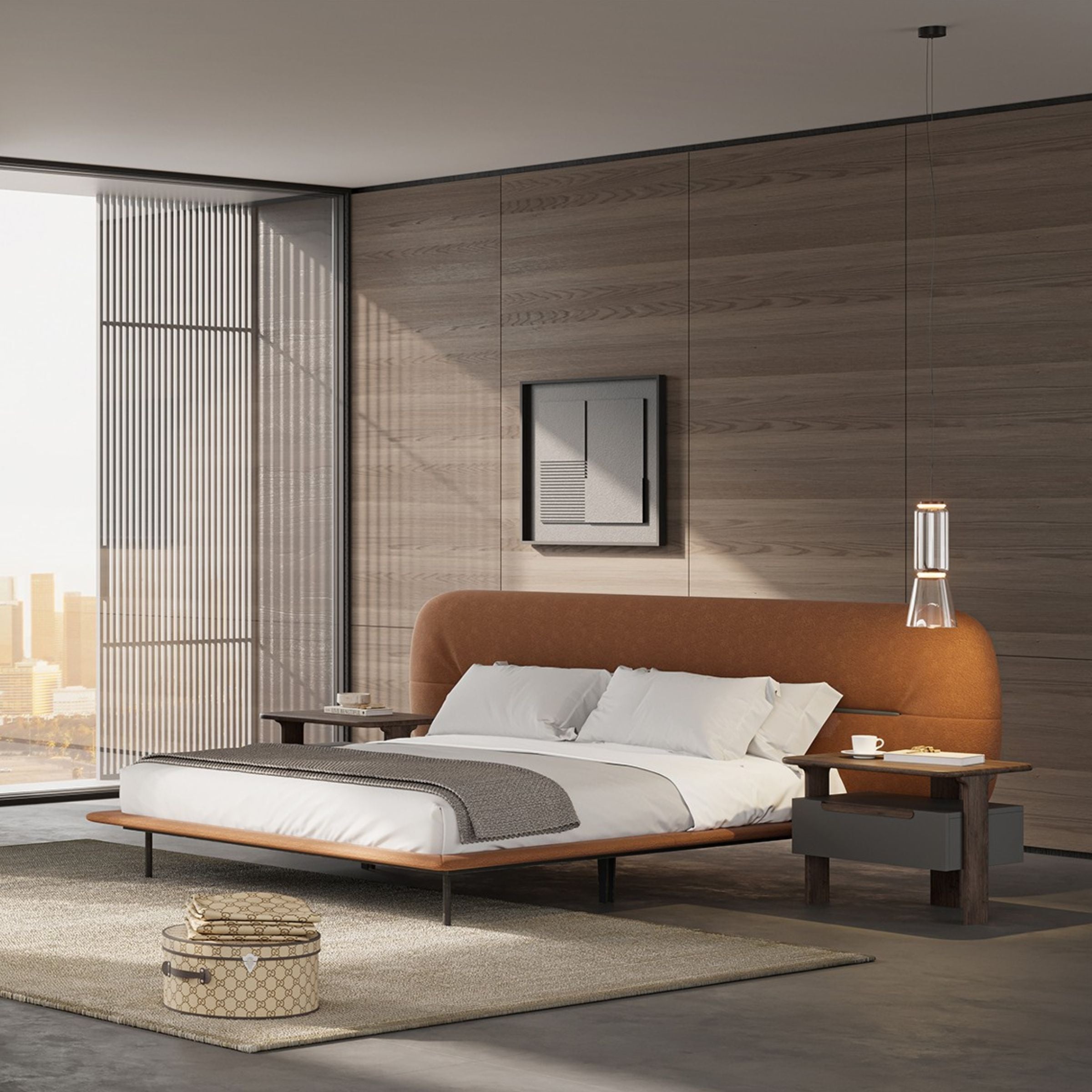 Orange YOLVA King Size Bedstead by YOL LIVING with sleek wooden frame and modern design for comfortable bedroom style.