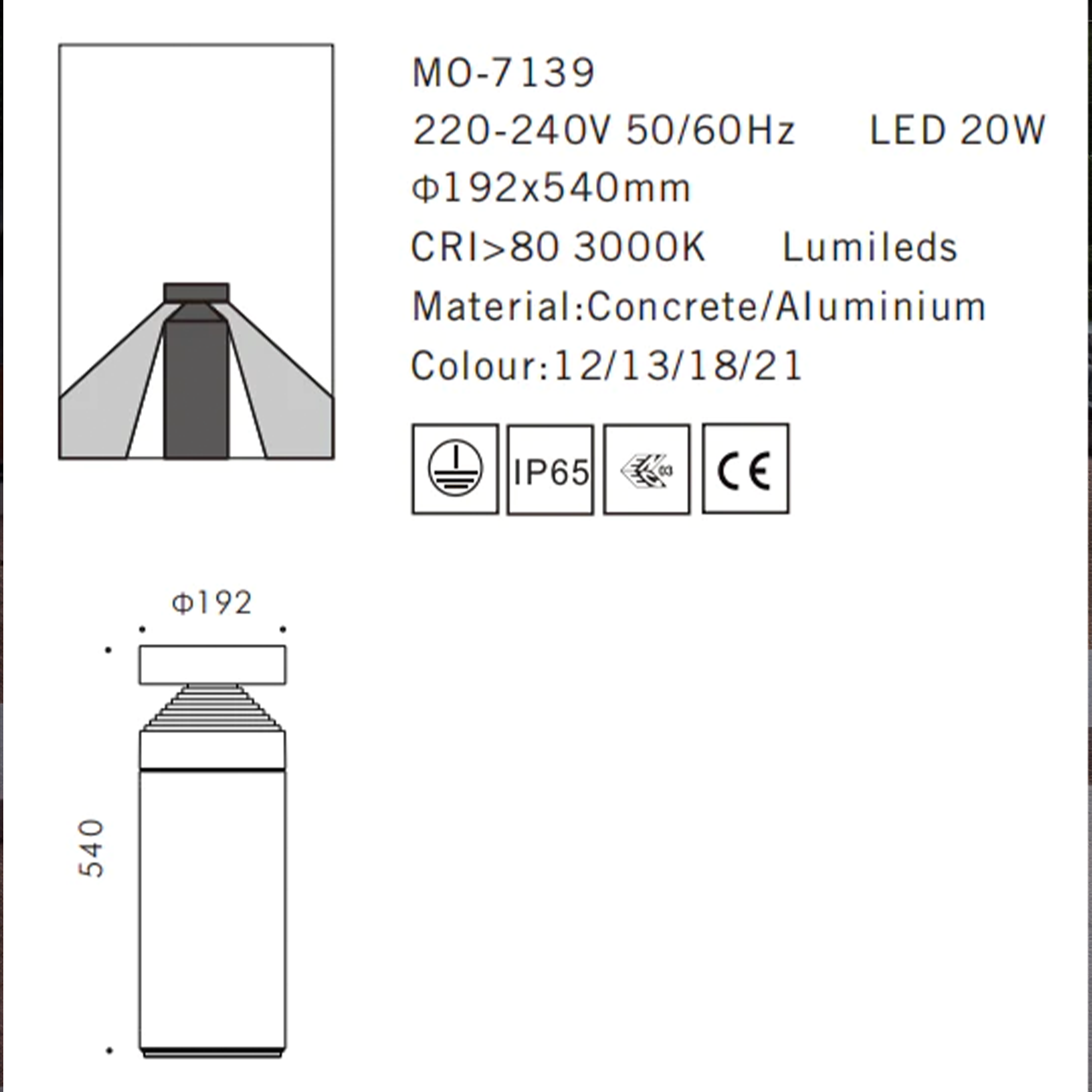 BEACON LUMILEDS LED outdoor lamp MO-7139W for outdoor lighting, with a sleek design and weather-resistant construction.