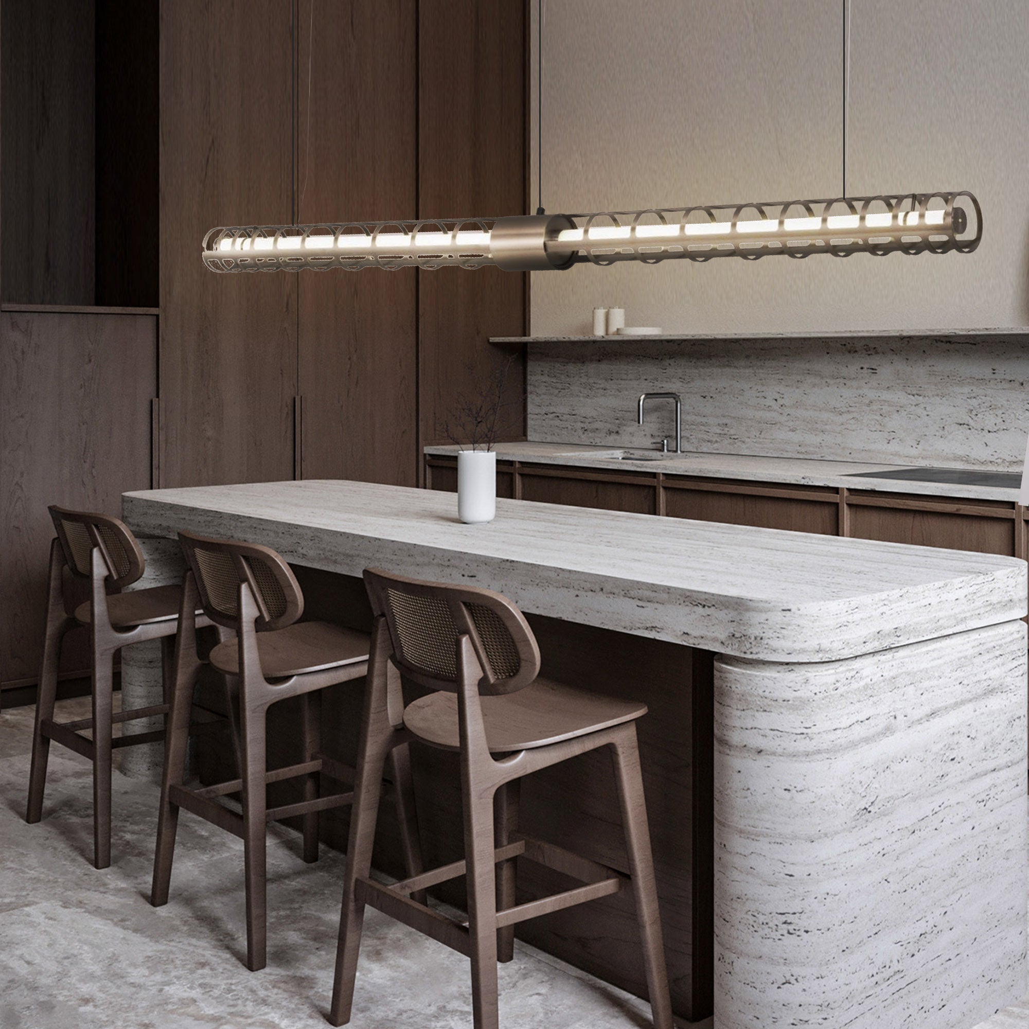 Black luminous thread pendant lamp by BEACON, featuring a modern design and sleek hanging pendant style.