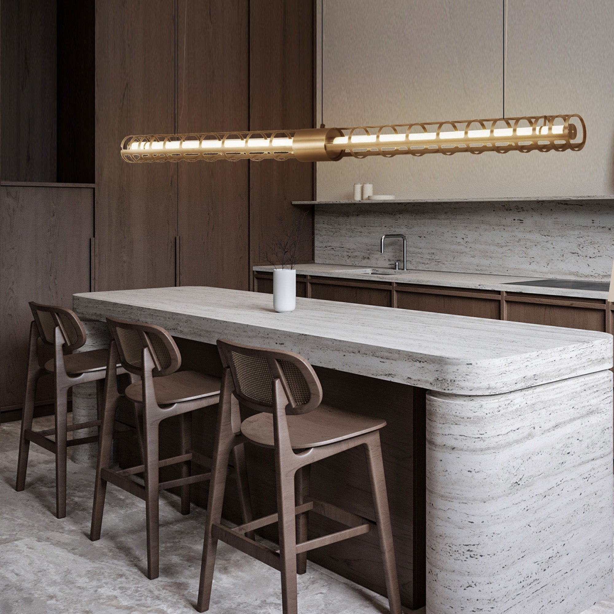 Gold Luminous Thread Pendant Lamp by BEACON, stylish pendant light with glowing thread design, ideal for modern interior decor.