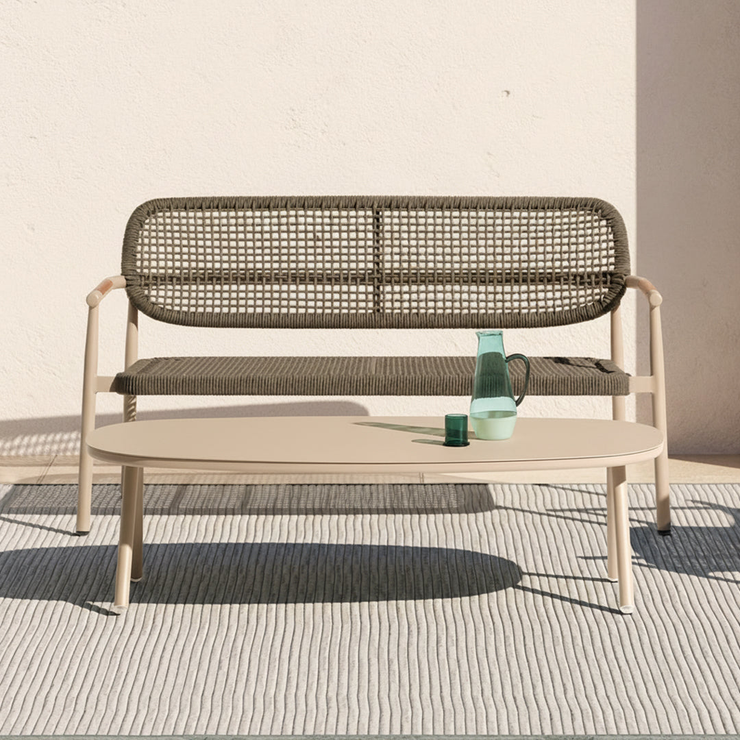 BEACON Lunra 2-seater outdoor sofa with rope accents, featuring a stylish and comfortable seating design for outdoor spaces.