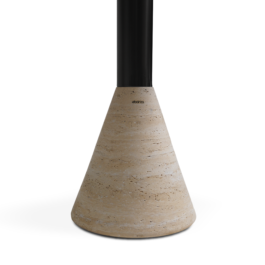 Madrid Travertine marble bar table by BEACON with a black gun finish, featuring a sleek, modern design perfect for contemporary bars.