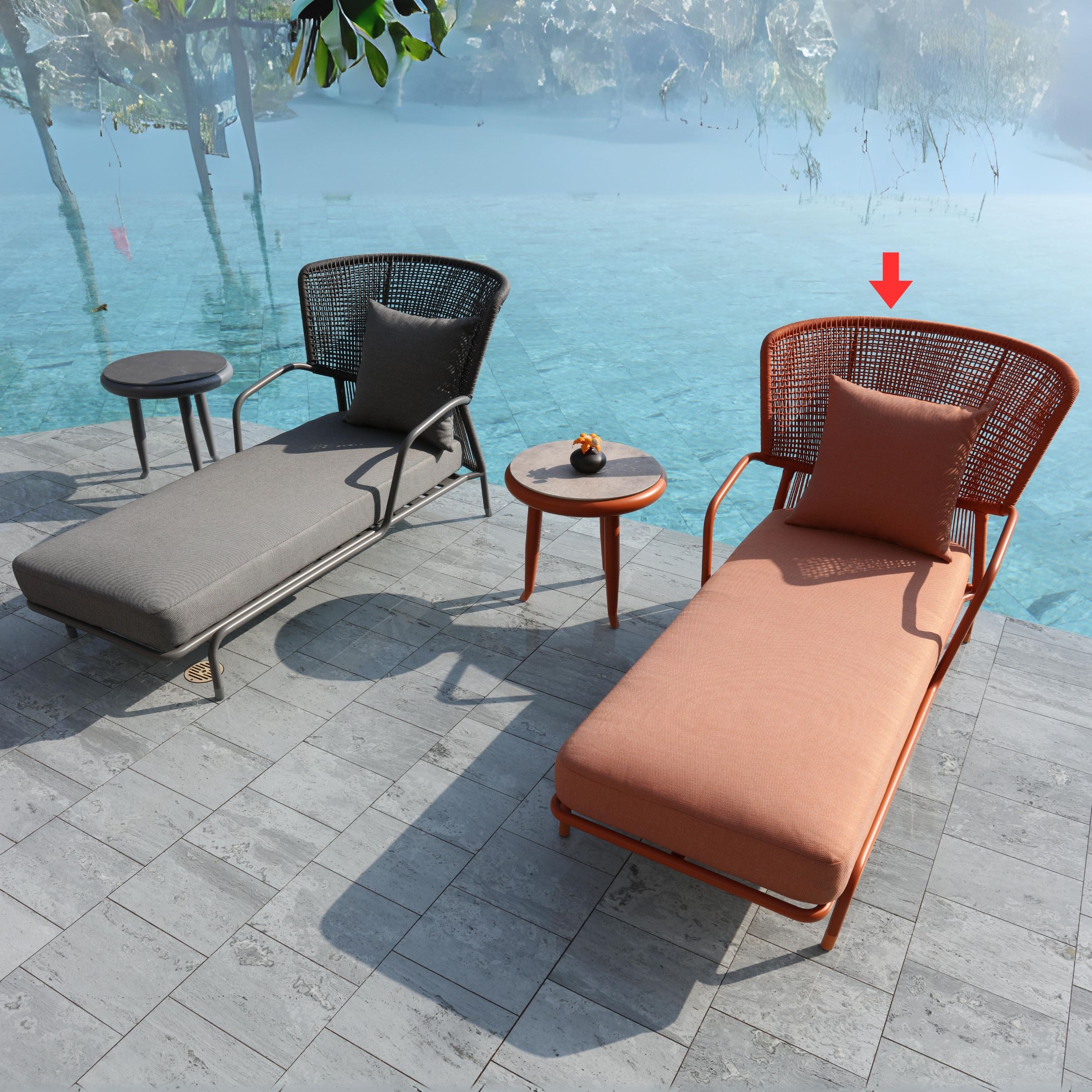 BEACON Mantis Outdoor Relax Sunbed, MXY-MLC01, outdoor chair with adjustable backrest and cushioned seating in a garden setting