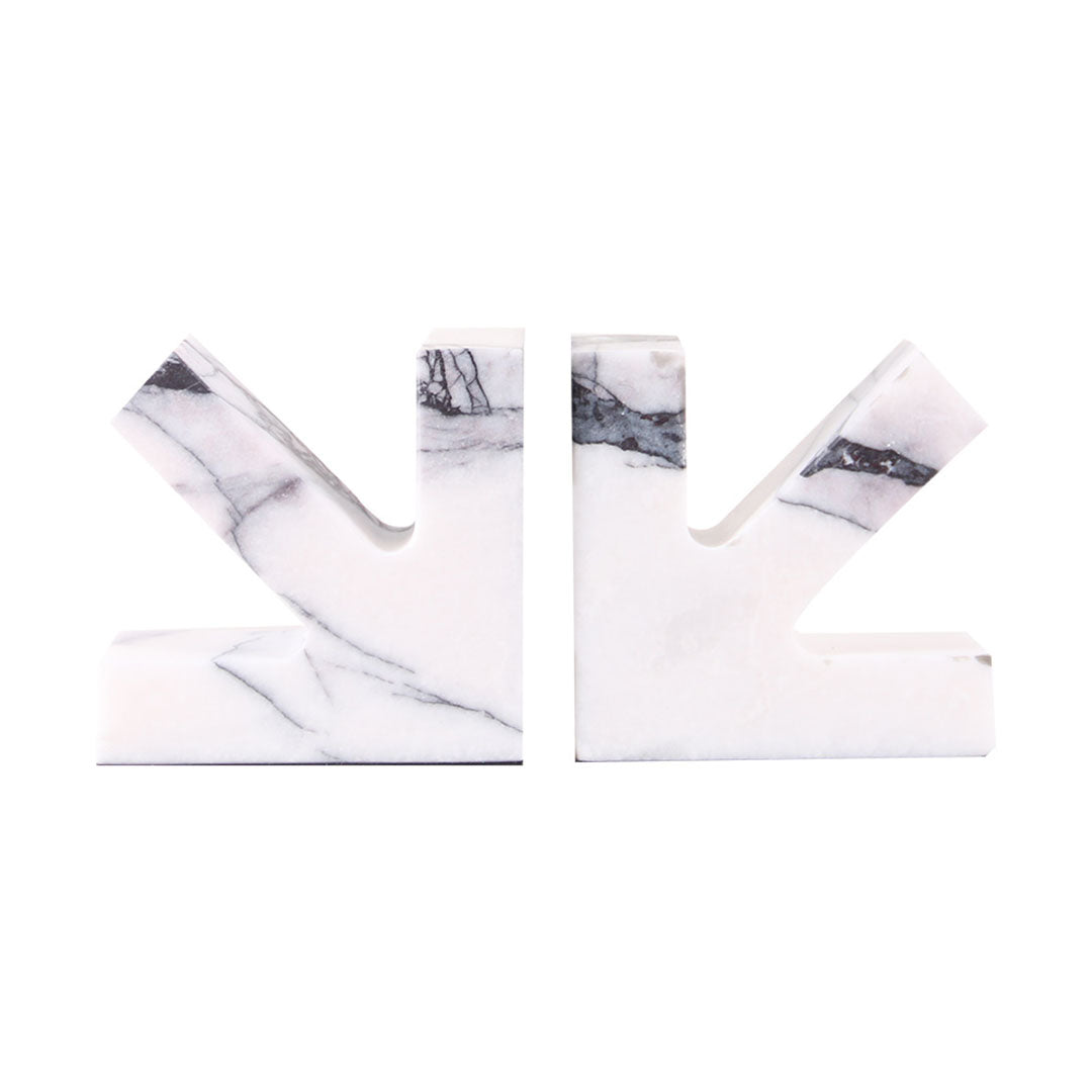 Marble bookend by BEACON, with sleek, polished surface, designed to hold books upright on a shelf.