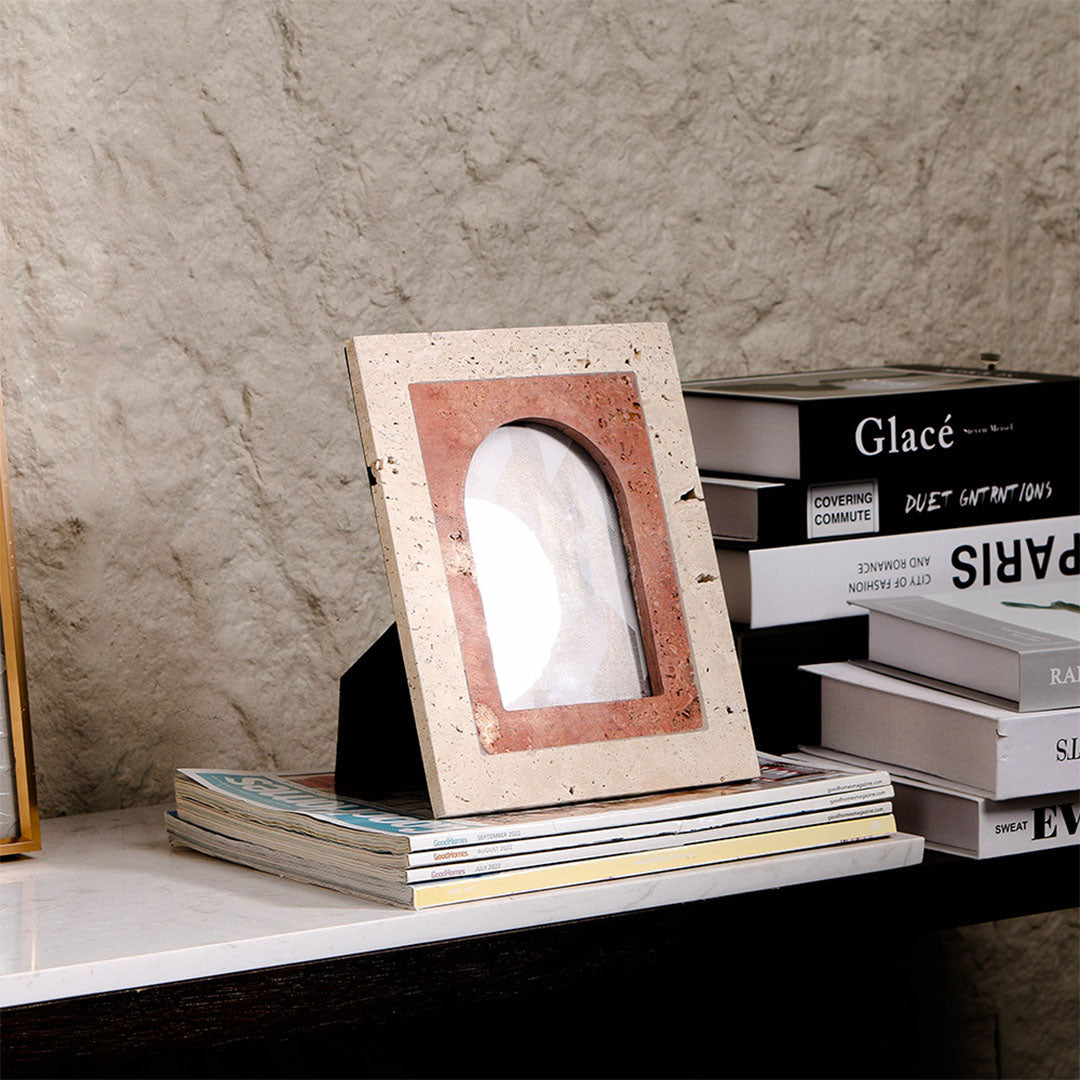 Marble photo frame by BEACON, rectangular with elegant marble finish, ideal for displaying cherished photos in home decor.