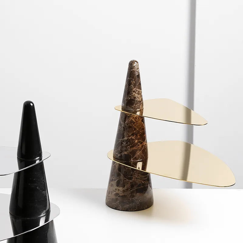 Marble & Stainless Steel Double Tiered Tray - Chrome FC-W22019A -  Trays - ebarza Furniture UAE | Shop Modern Furniture in Abu Dhabi & Dubai - مفروشات ايبازرا في الامارات | تسوق اثاث عصري وديكورات مميزة في دبي وابوظبي