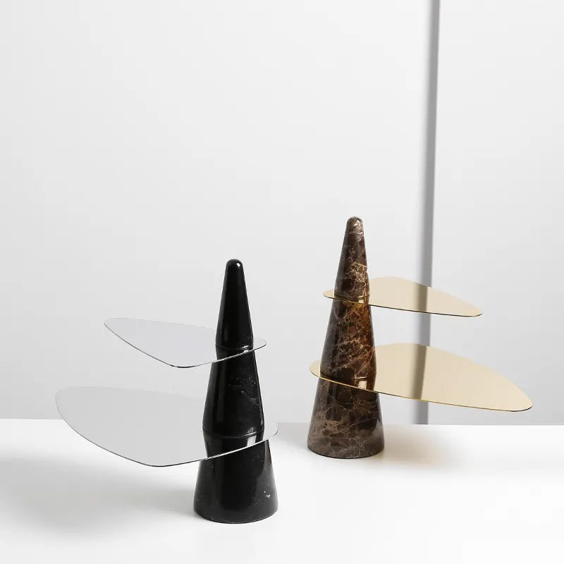 Marble & Stainless Steel Double Tiered Tray - Gold FC-W22019B -  Trays - ebarza Furniture UAE | Shop Modern Furniture in Abu Dhabi & Dubai - مفروشات ايبازرا في الامارات | تسوق اثاث عصري وديكورات مميزة في دبي وابوظبي