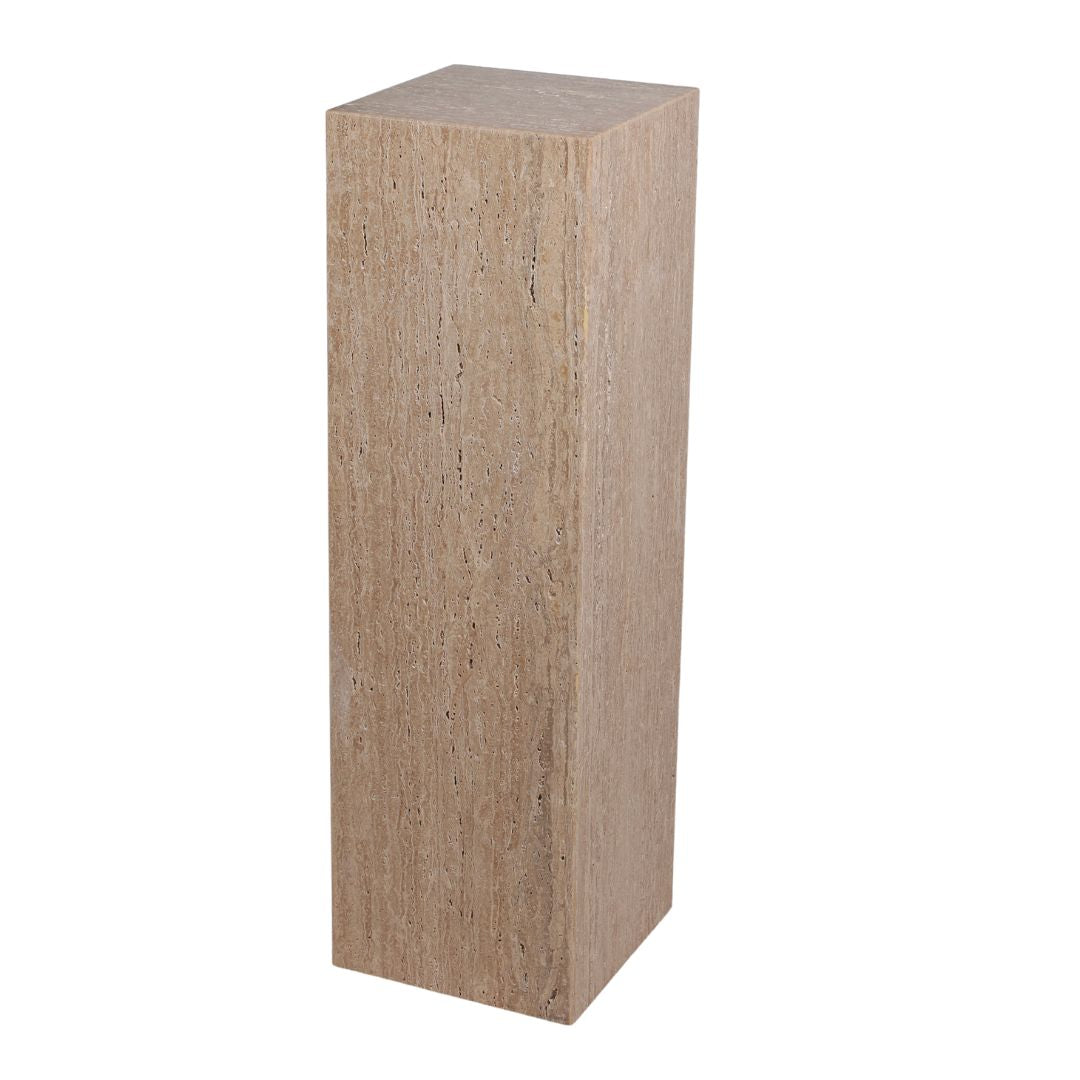 Beige marble stand for planter box, artistic L-shaped artwork stand by BEACON, model T0161, with smooth polished surface.