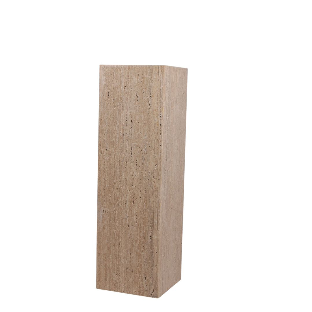 Beige marble stand or planter box from BEACON Artwork Stands, L-shaped design for decorative or display use.