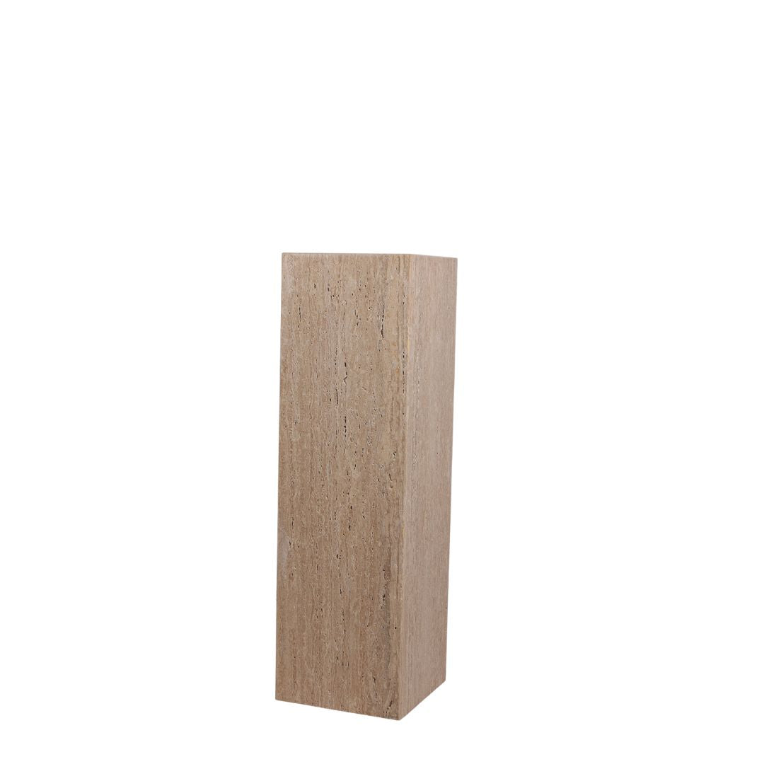 Beige marble stand and planter box by BEACON, modern artwork stand with sleek marble finish for decorative display.
