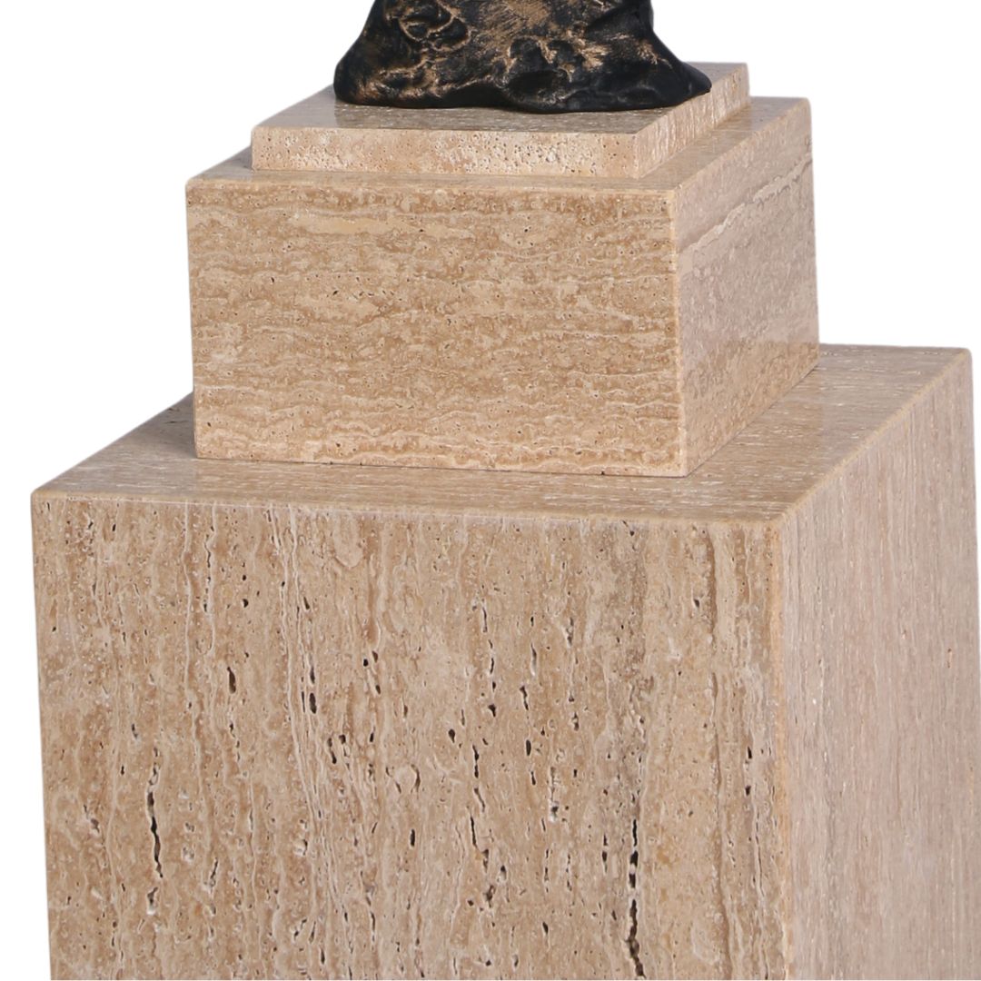 Beige marble stand for planter box, designed for artwork display, by BEACON, model L T0161, elegant and sturdy decorative piece.