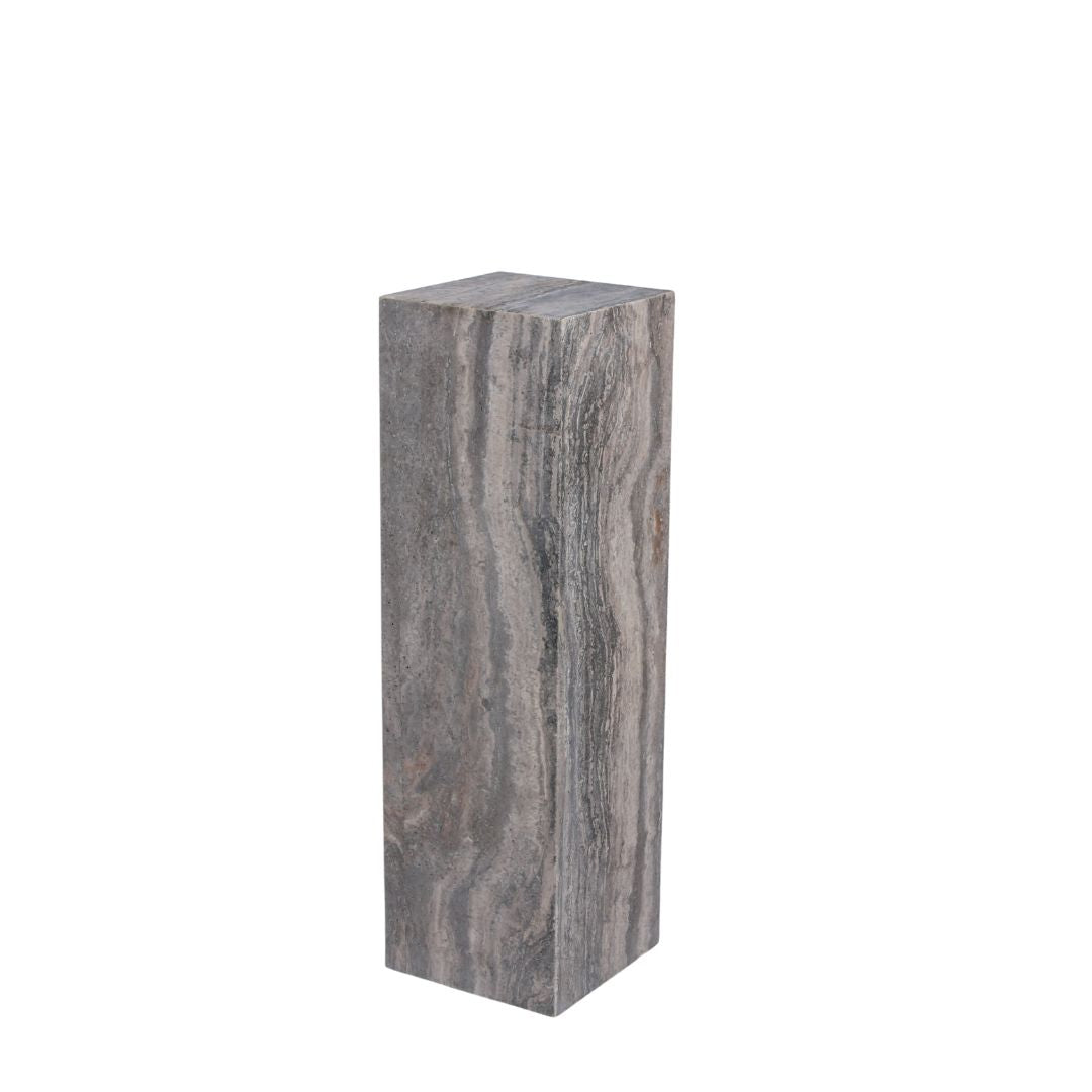Brown marble stand for planter box, designed as an artwork stand by BEACON, model L T0161 in natural stone finish.