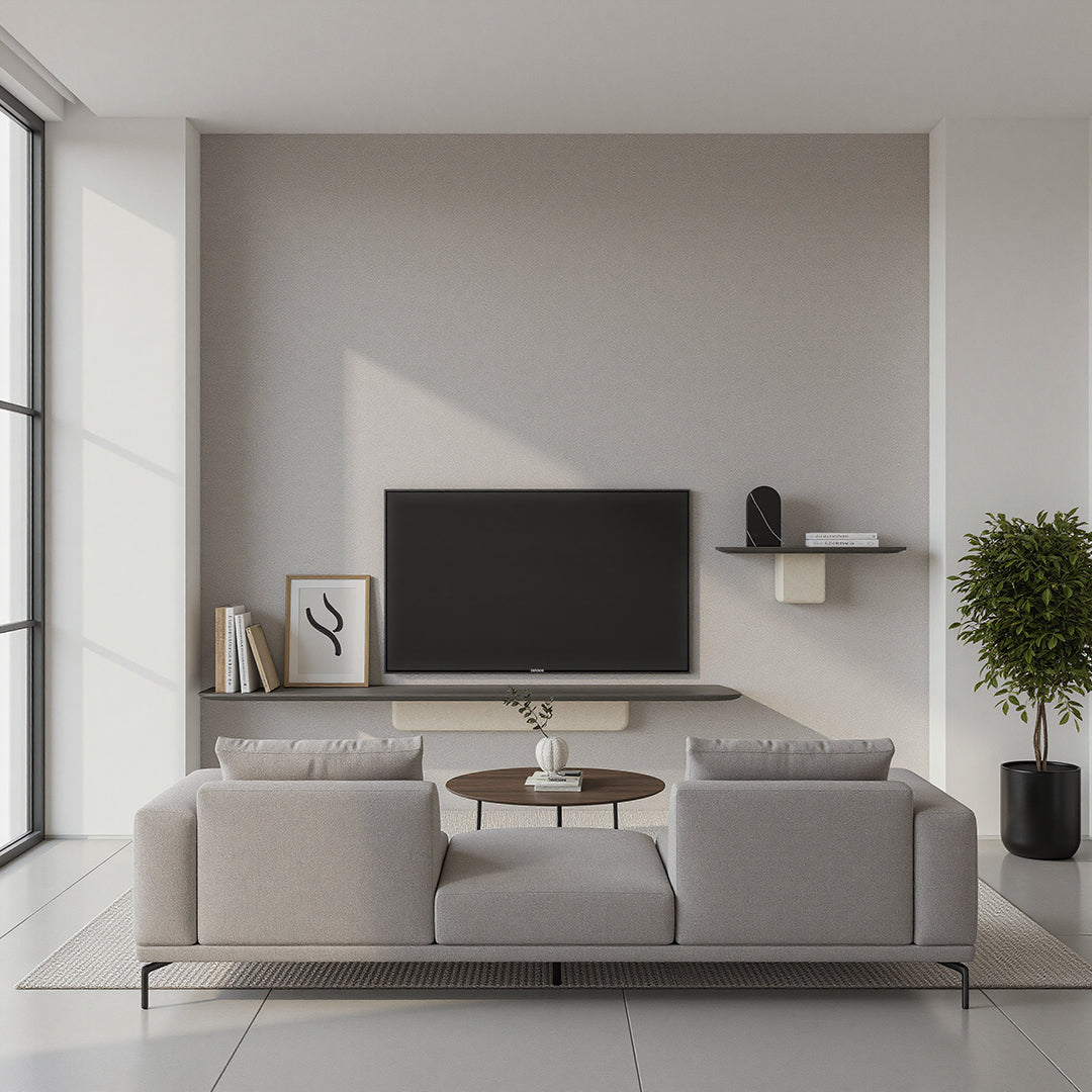 Small MARMO SHELF by ECOLE LIVING, featuring a sleek marble design with two shelves for stylish storage.