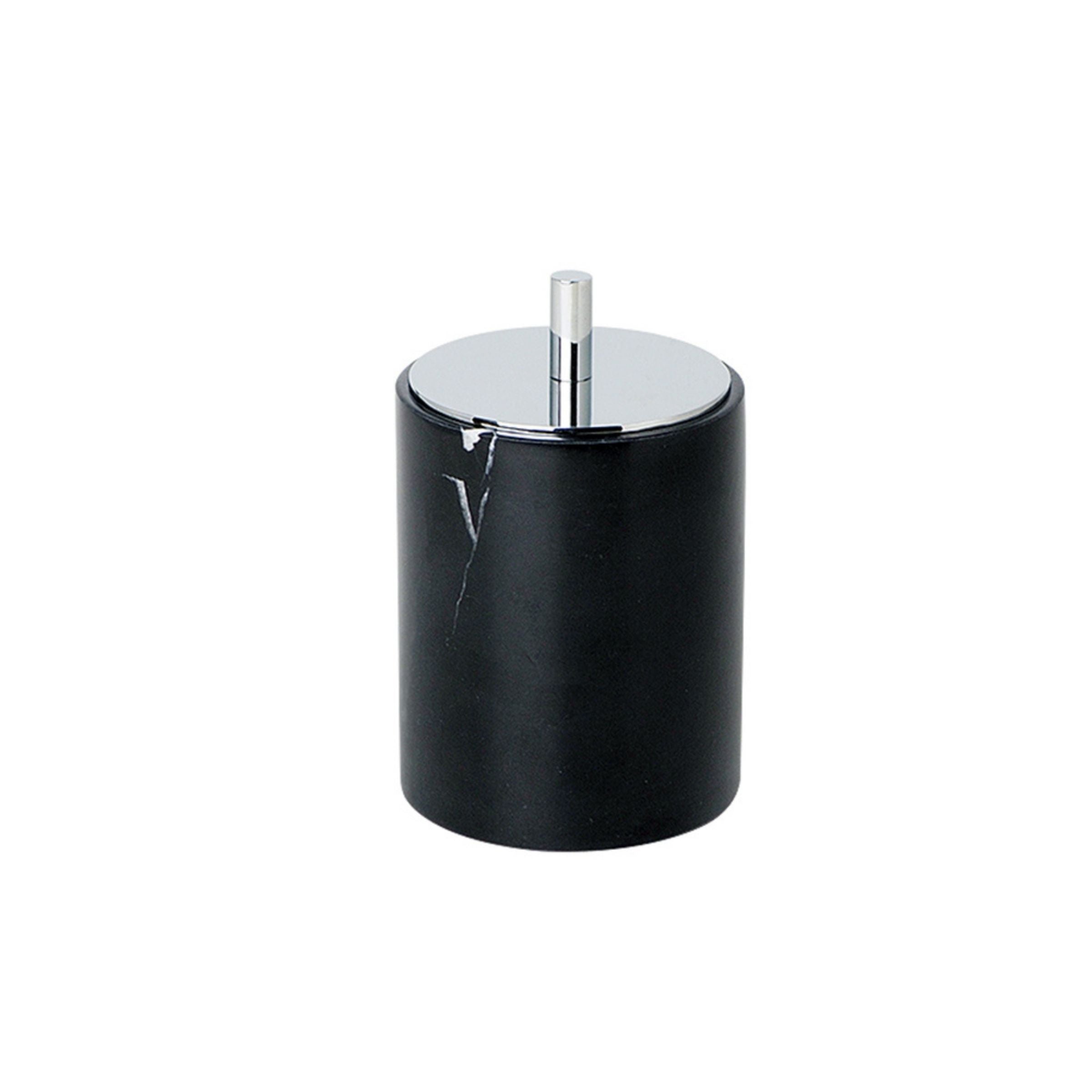 Marquina Black And White Marble Round Cotton Swab Jar With Silver Lid CBJ890-6 -  Bathroom Accessories - ebarza Furniture UAE | Shop Modern Furniture in Abu Dhabi & Dubai - مفروشات ايبازرا في الامارات | تسوق اثاث عصري وديكورات مميزة في دبي وابوظبي