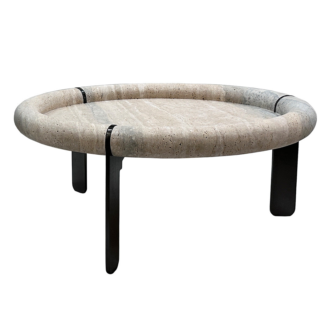 Marseille Travertine Center Table by A2STONE, a modern coffee table with a smooth travertine surface and sturdy base.