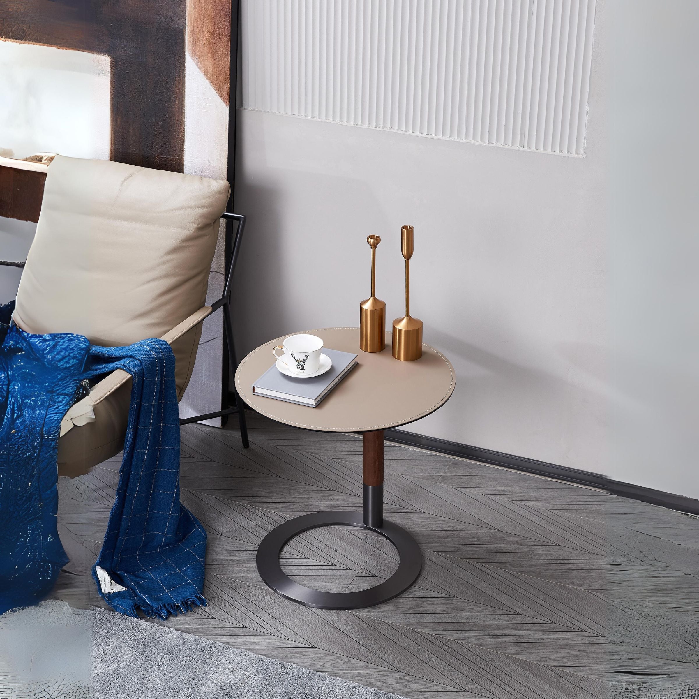BEACON Mellow Side Table MLL-D116 with wooden top and metal legs, modern design for living room or bedroom use.