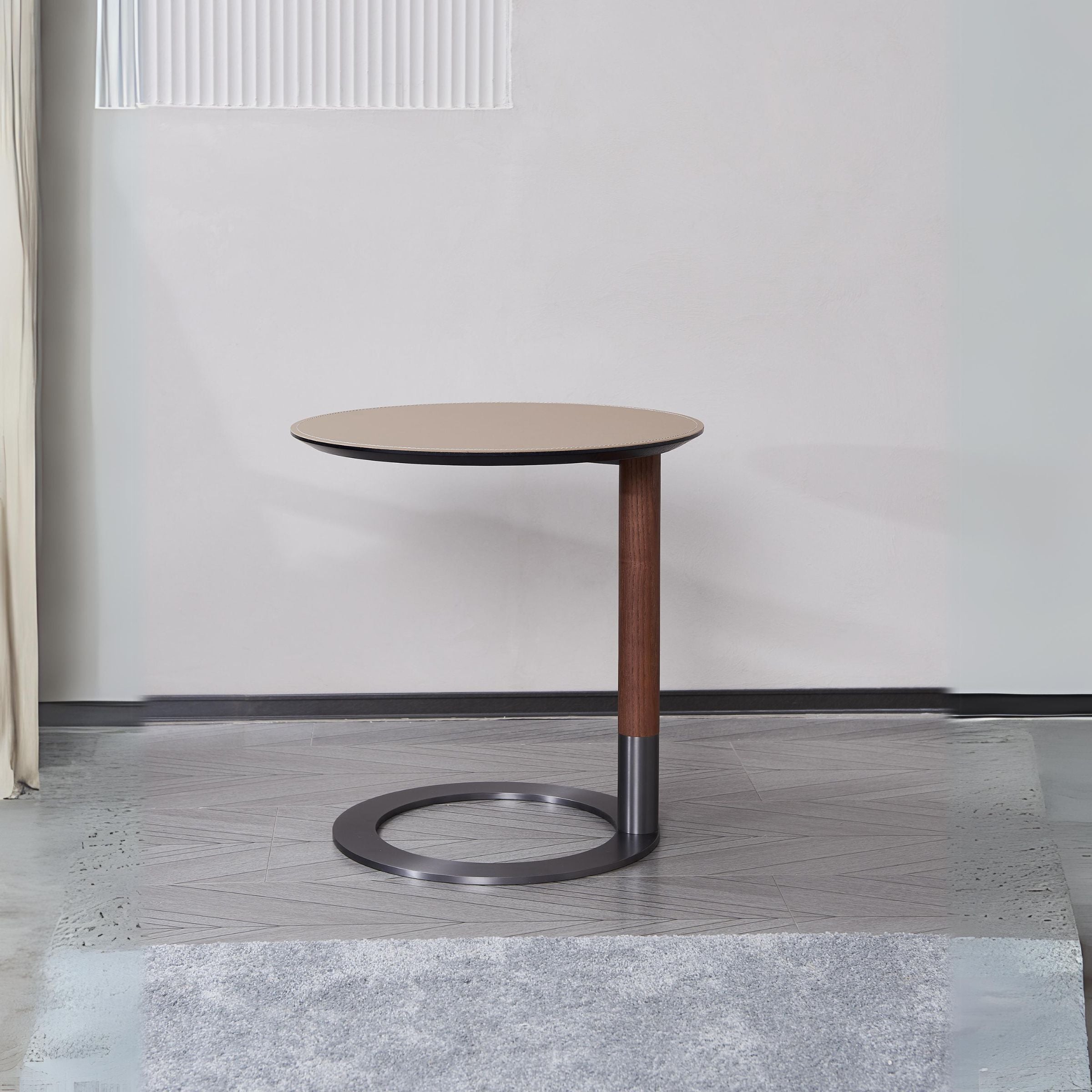 Beige Mellow Side Table by BEACON, compact wood surface with modern design, ideal for living room or bedroom.