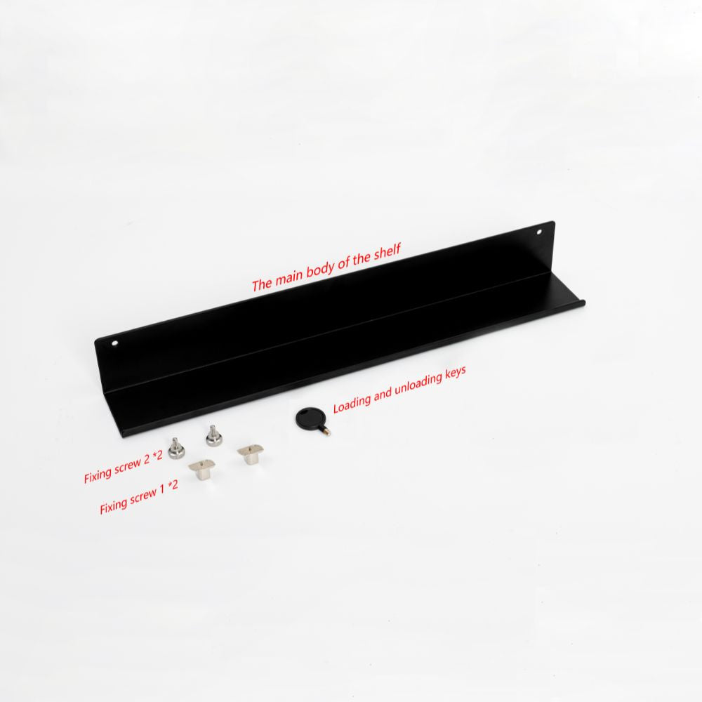 Black metal wall shelf with open design, dimensions 520x75.5x70mm, from BEACON wall panels collection.