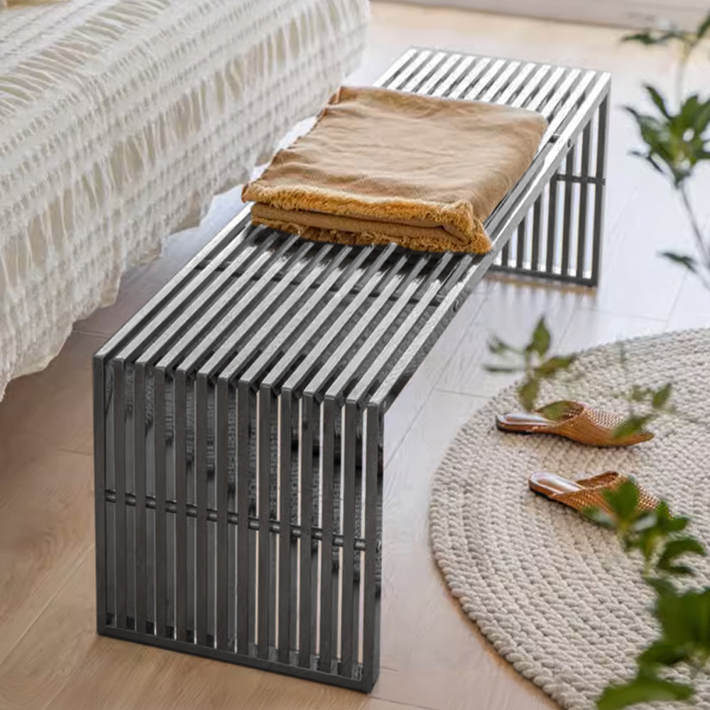 Mid-century stainless steel bench by BEACON, model PSH-48-B, featuring sleek modern design and durable metal construction.