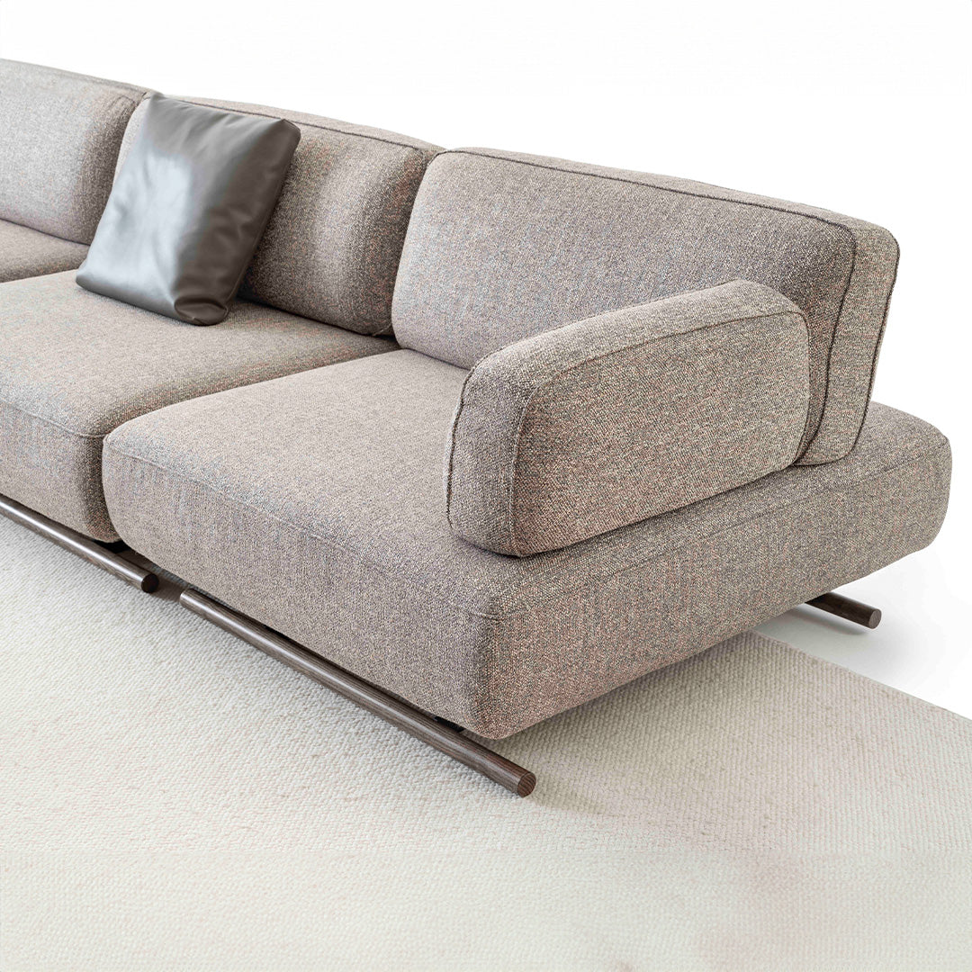 YOL Living MILA sofa module with right arm, modern sectional sofa in neutral fabric, close-up of armrest and seating area