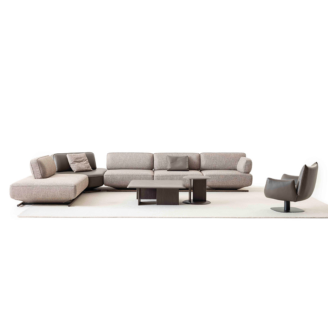 YOL LIVING MILA sofa module with right arm in a modern living room setting, featuring sleek design and neutral upholstery.