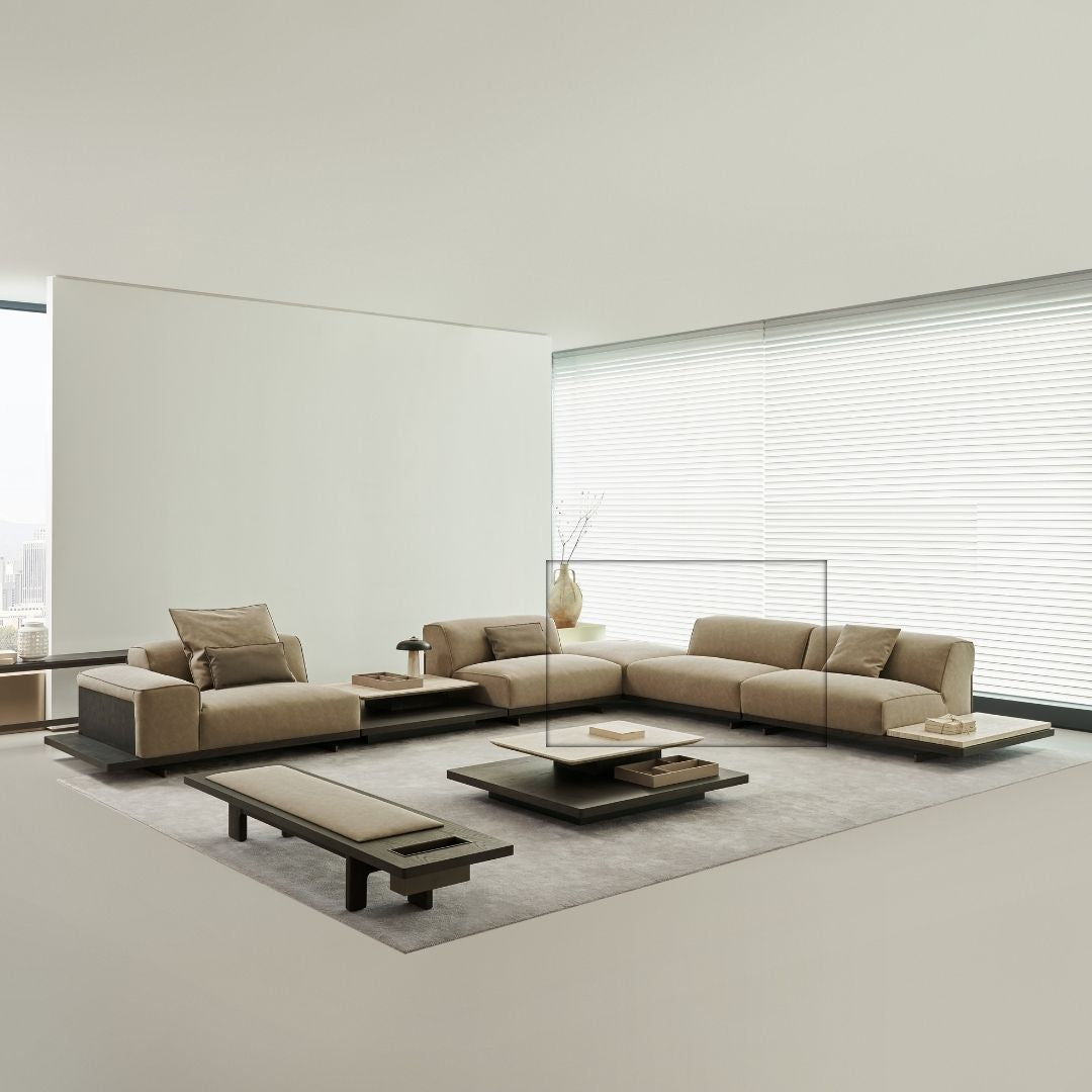 BEACON Miya 2-Seater Sofa Module with Half Back, modern living room furniture, gray upholstery, sleek design.
