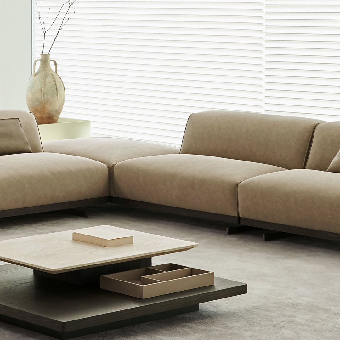 Miya 2-seater sofa module with half back by BEACON, featuring beige upholstery and modern design for comfortable seating.