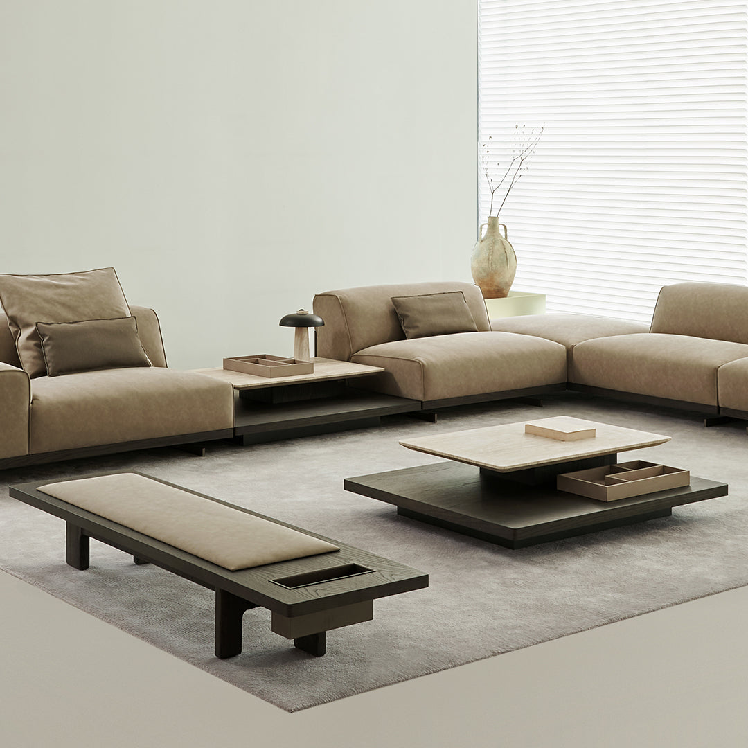 Miya Bench by BEACON, modern wooden bench with sleek design, featuring a smooth seat and sturdy legs for versatile use.