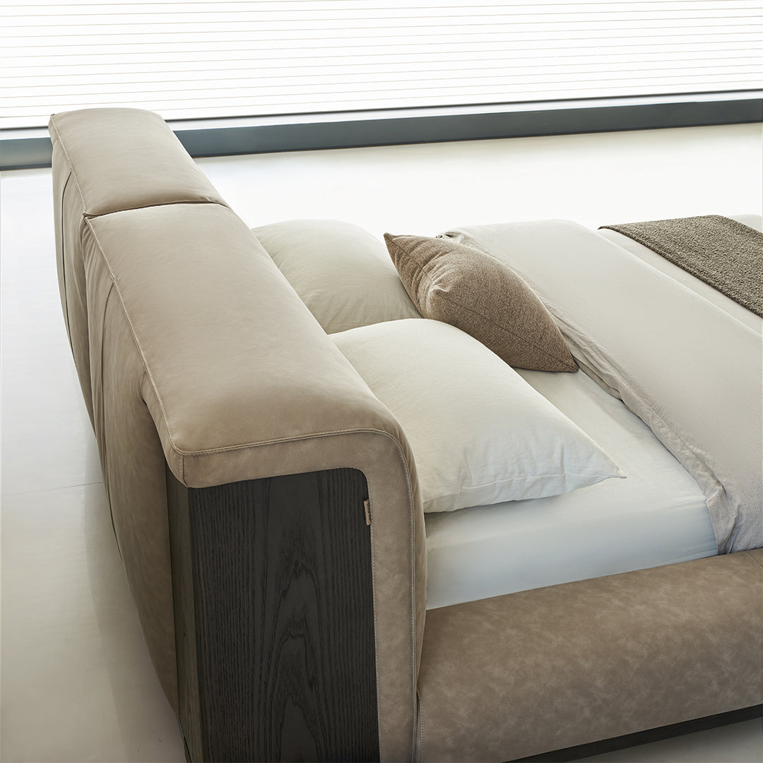 Miya King Size Bed by BEACON, modern wooden bedstead with a sleek design, featuring a sturdy frame and headboard for a spacious sleeping area.