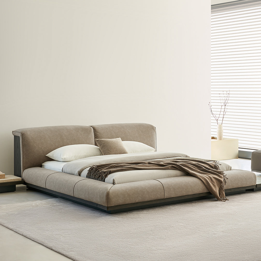 Miya king size bed from BEACON with a modern wooden frame, featuring a sleek headboard and sturdy design for bedroom decor.